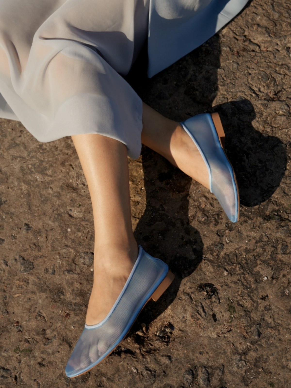 Round-Toe Slip-On Ballet Flats in Blue Mesh