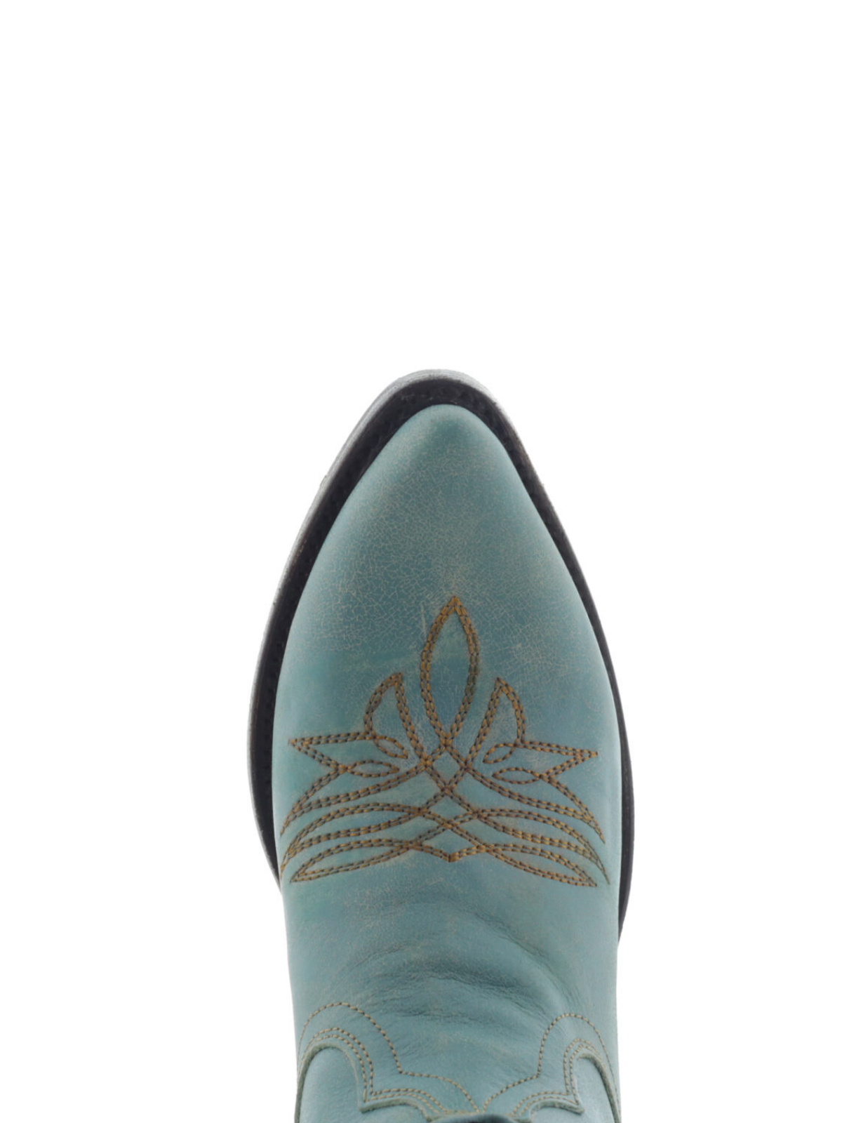 Butterfly Embroidery Almond-Toe Wide Mid Calf Cowgirl Boots - Aqua