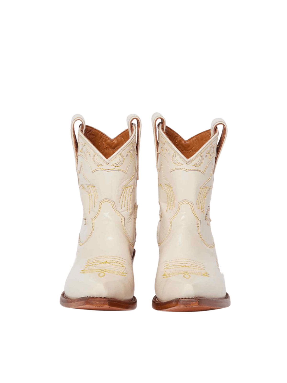 Cream Snip-Toe Cowgirl Western Ankle Booties With Star Inlay And Applique