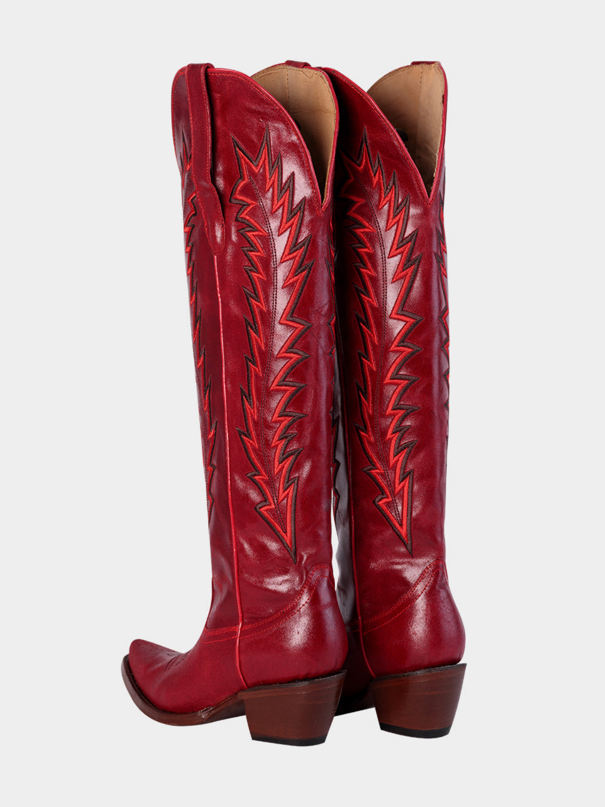 Arrows Embroidery Snip-Toe Wide Calf Over-The-Knee Cowgirl Boots - Red