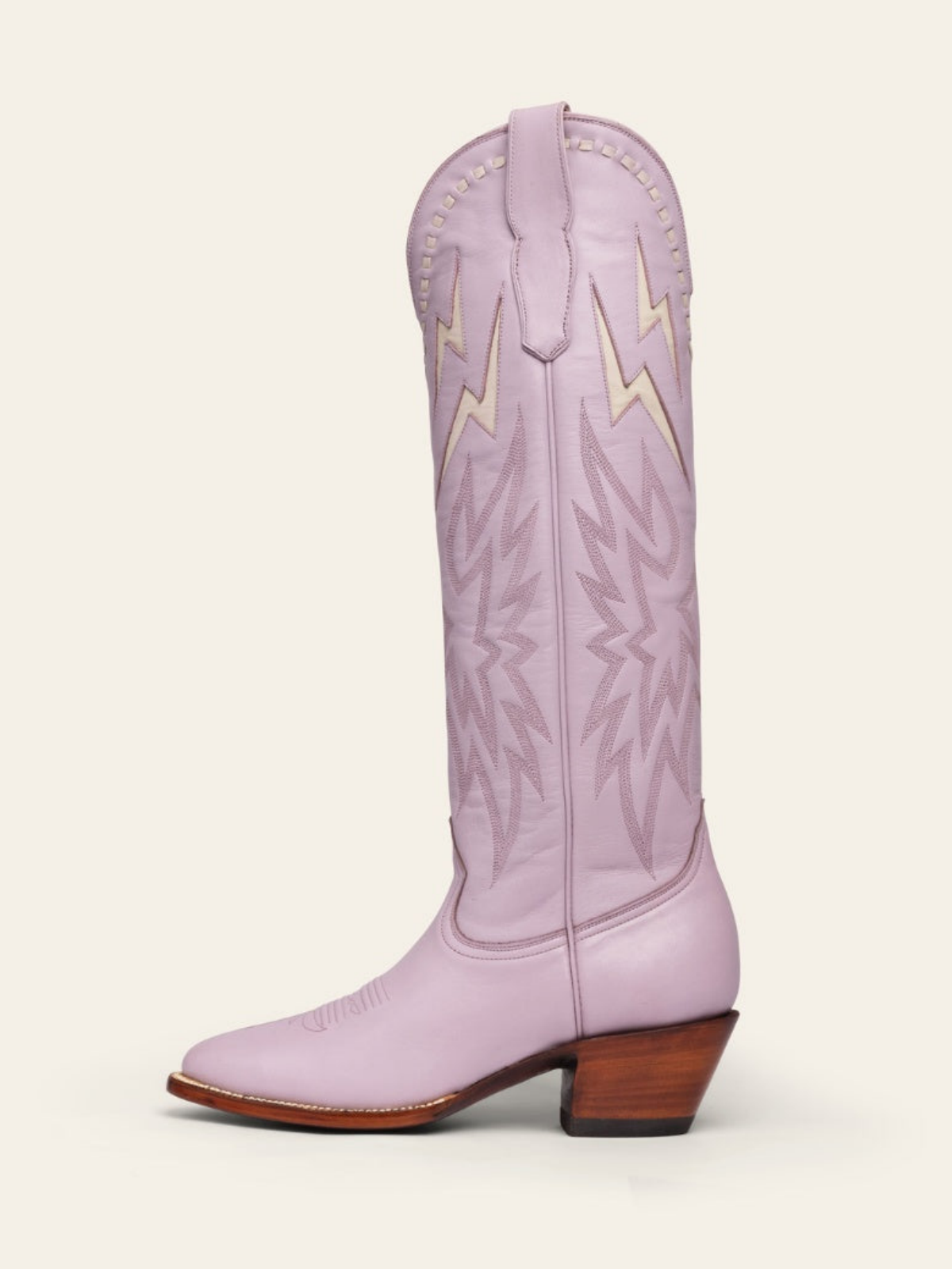 White Lightning Inlay Stitch Embroidery Almond-Toe Wide Mid Calf Tall Cowgirl Boots - Lavender