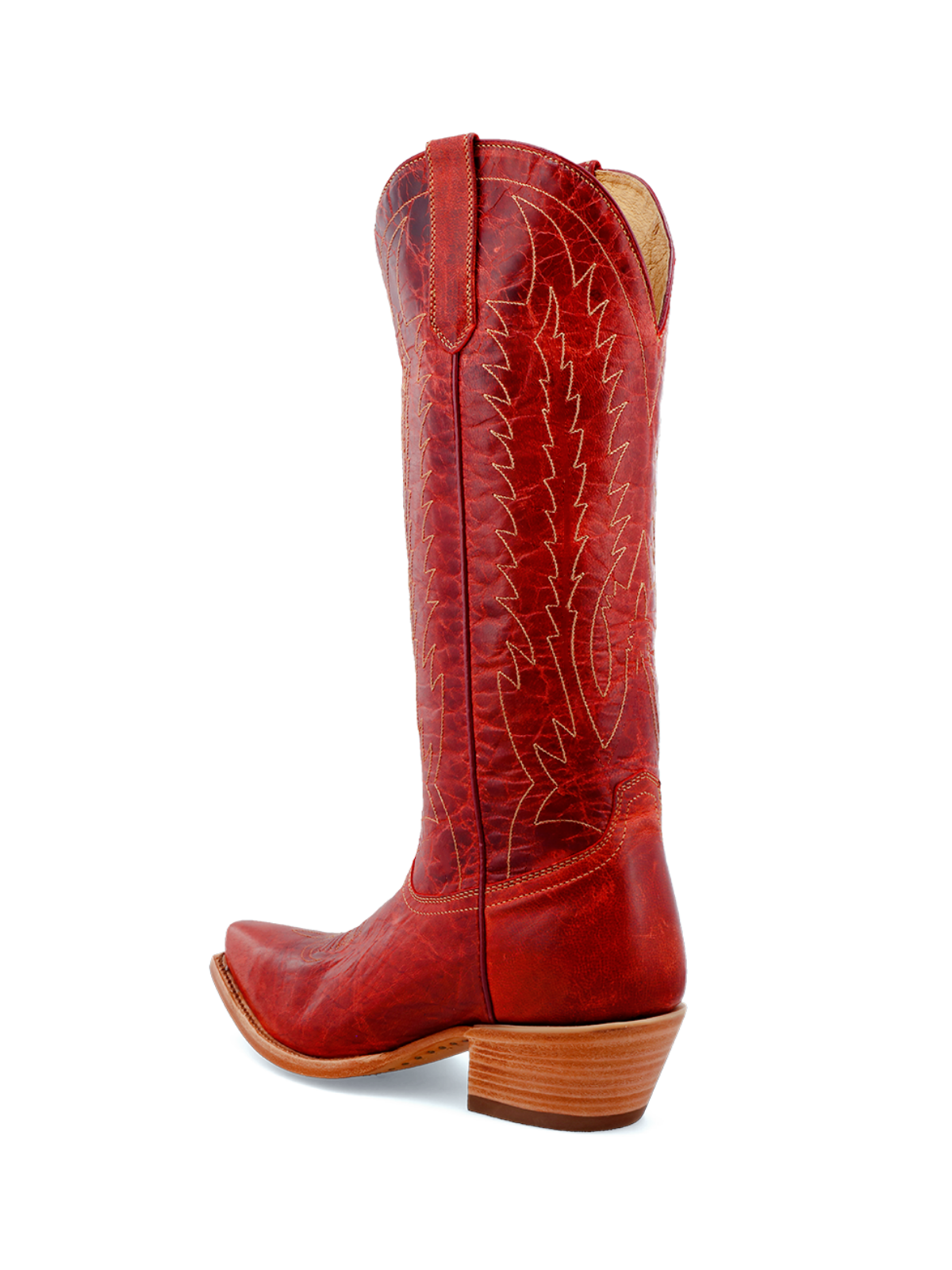 Red Distressed Embroidery Snip-Toe Wide Mid Calf Western Boots Cowgirl Tall Boots