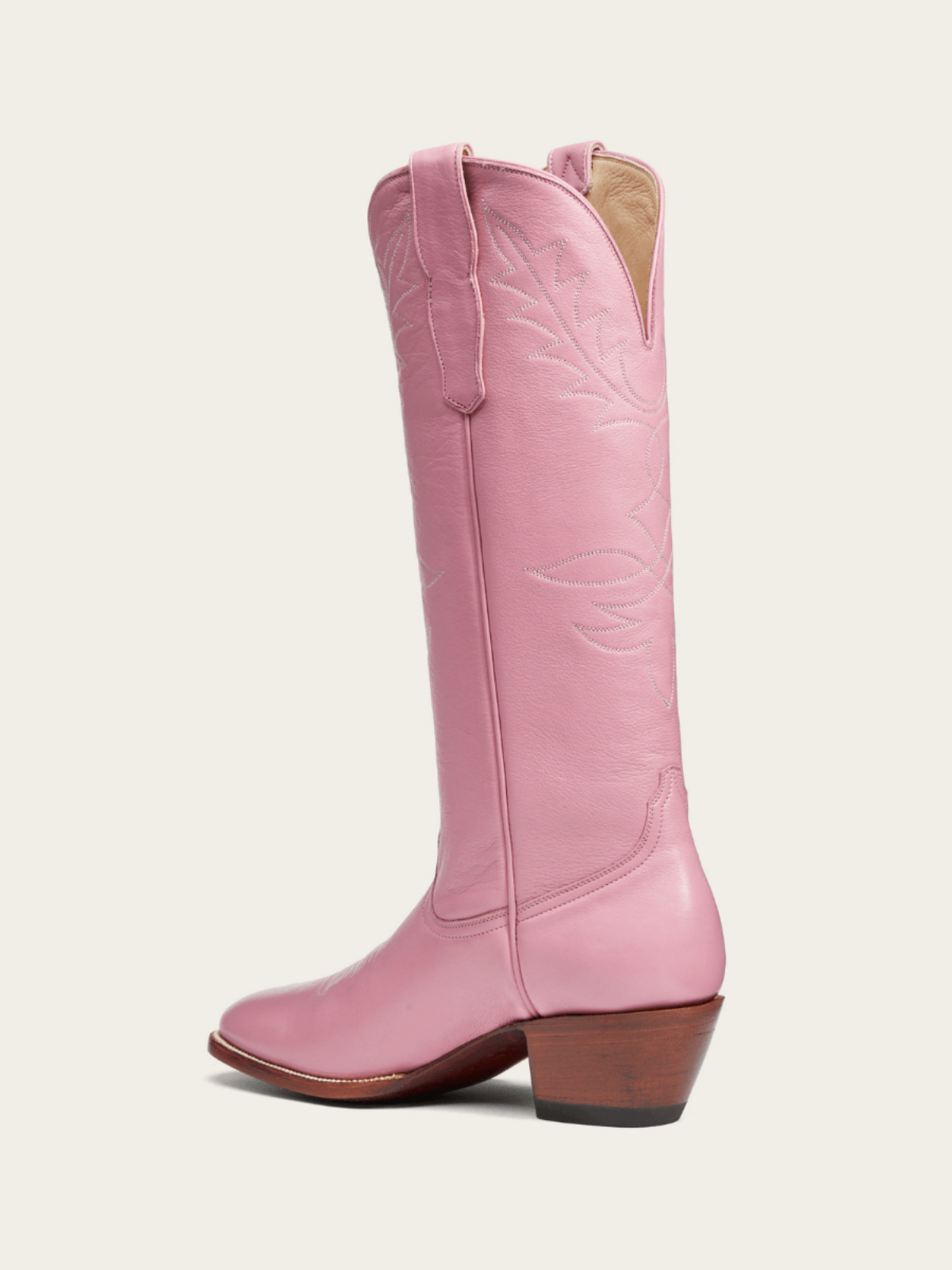 Pink Vegan Leather Embroidery Almond-Toe Wide Mid Calf Tall Cowgirl Boots