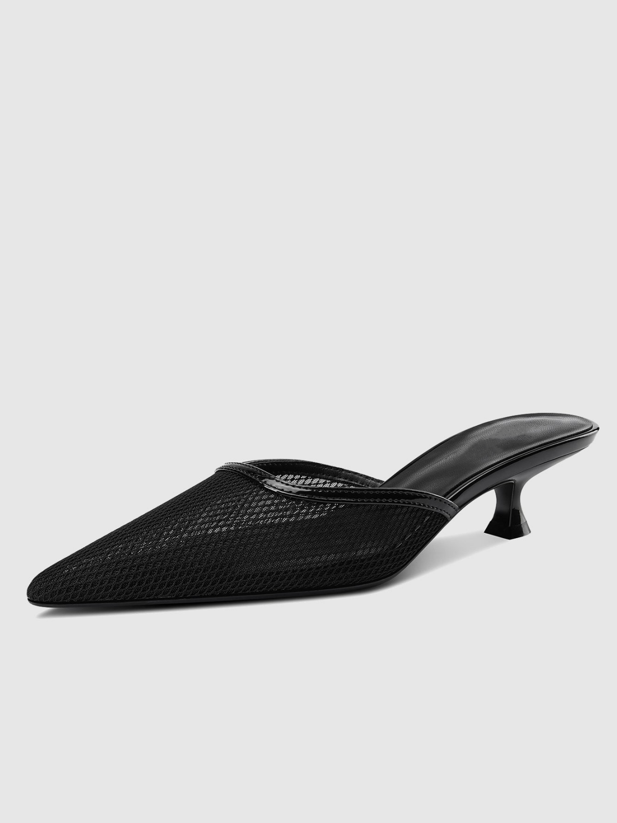 Patent Black Slip-On Mesh Pointed-Toe Kitten Heels