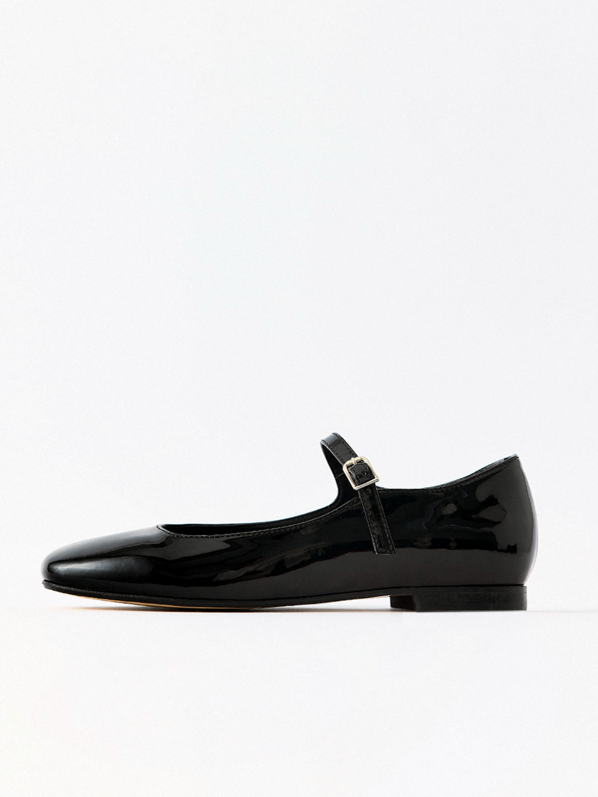 Black Patent Square-Toe Flats Mary Janes With Buckled Strap