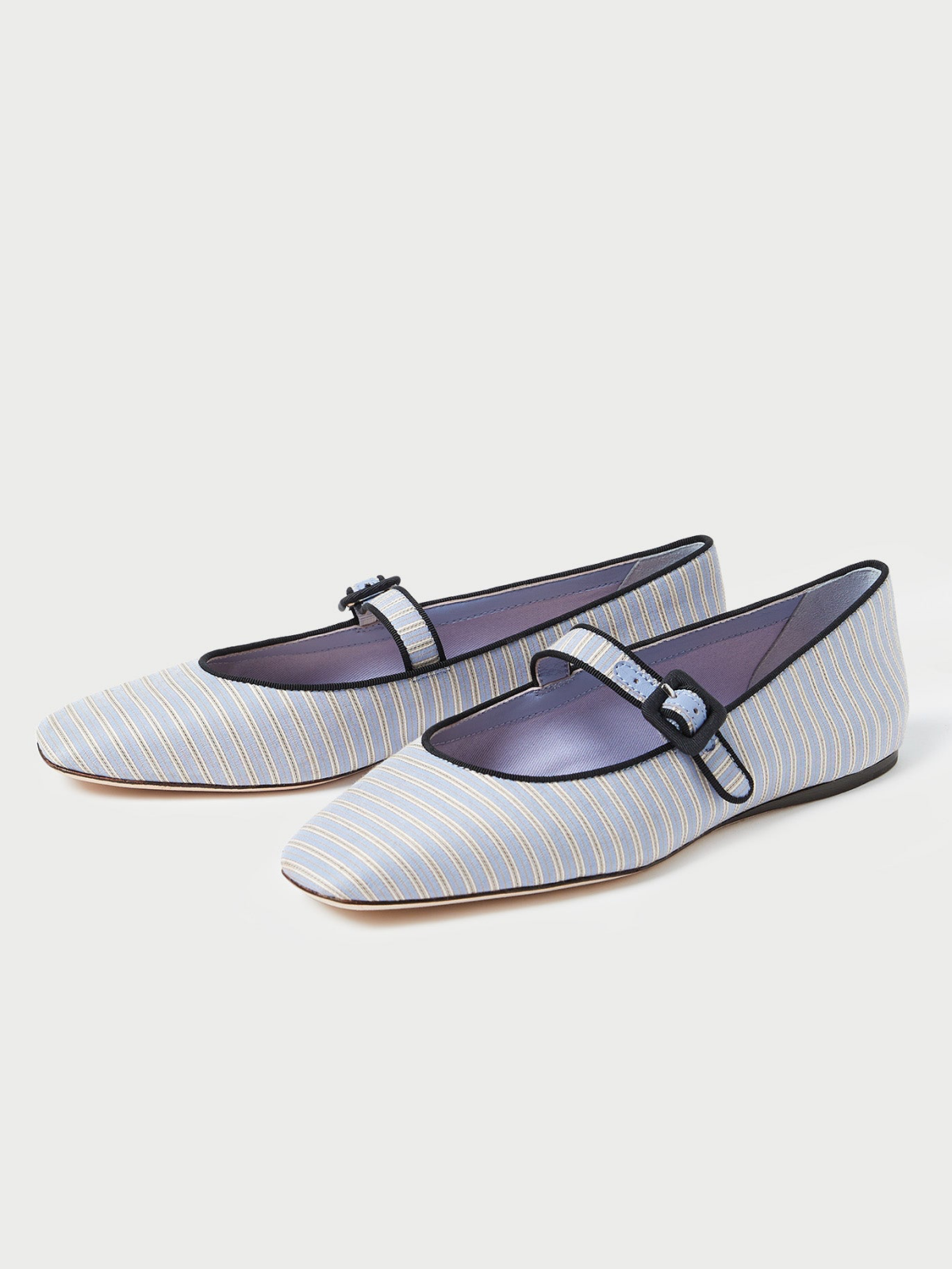 Light Blue Cloth Square-Toe Adjustable Bridge Strap Mary Janes Ballet Flats