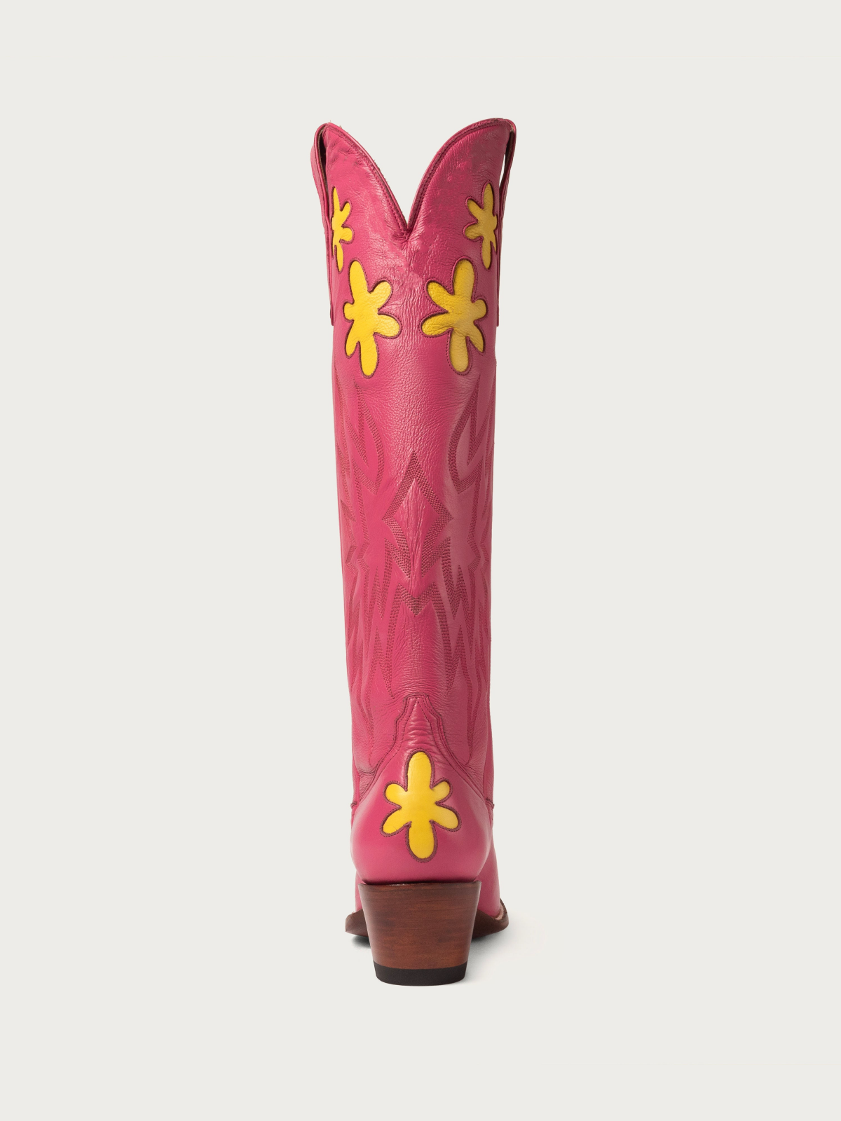 Yellow Floral Inlay Embroidered Wide Calf Cowgirl Tall Boots In Cranberry Pink