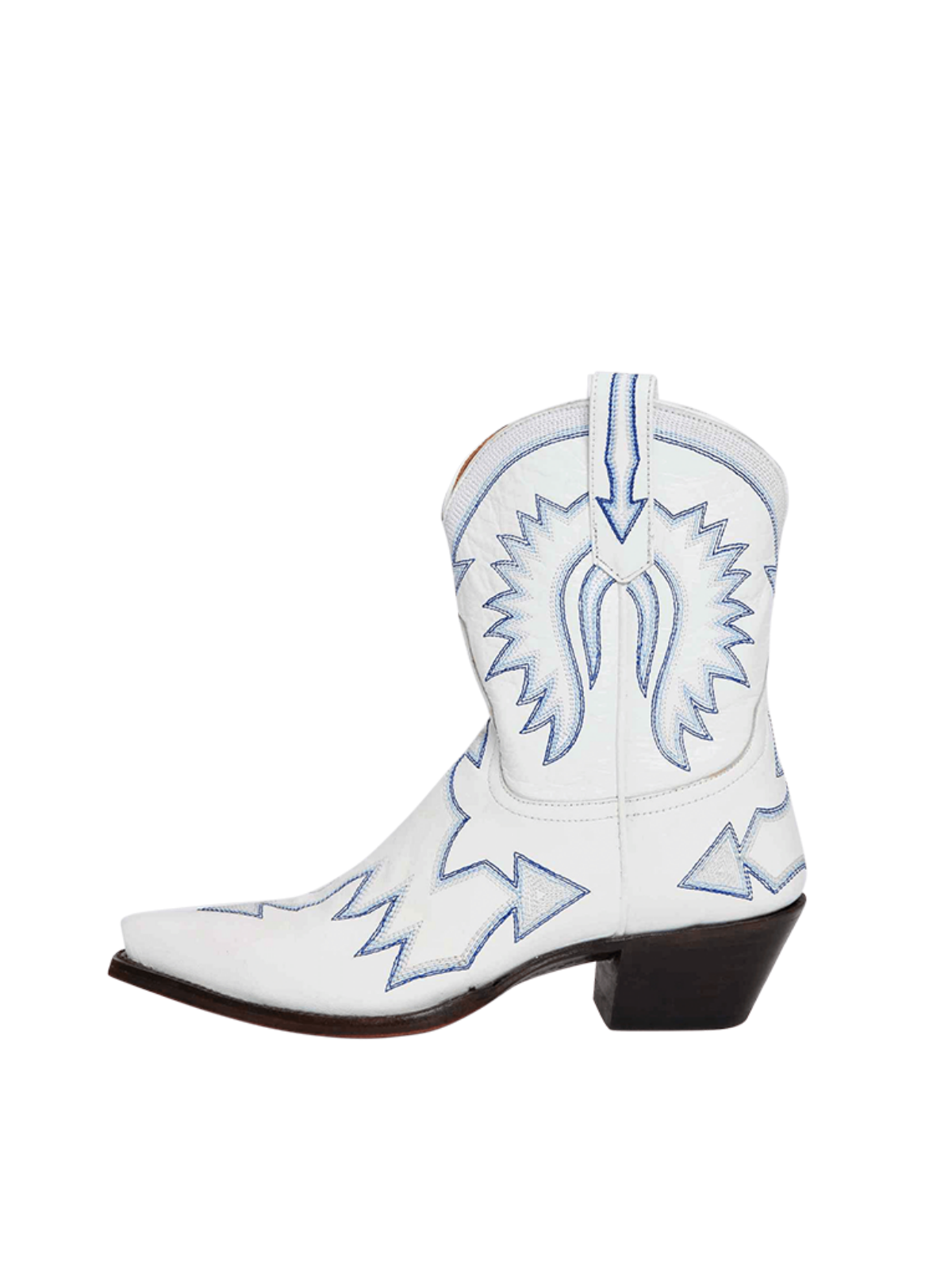 Jagged Embroidery Snip-Toe Wide Mid Calf Cowgirl Boots - White