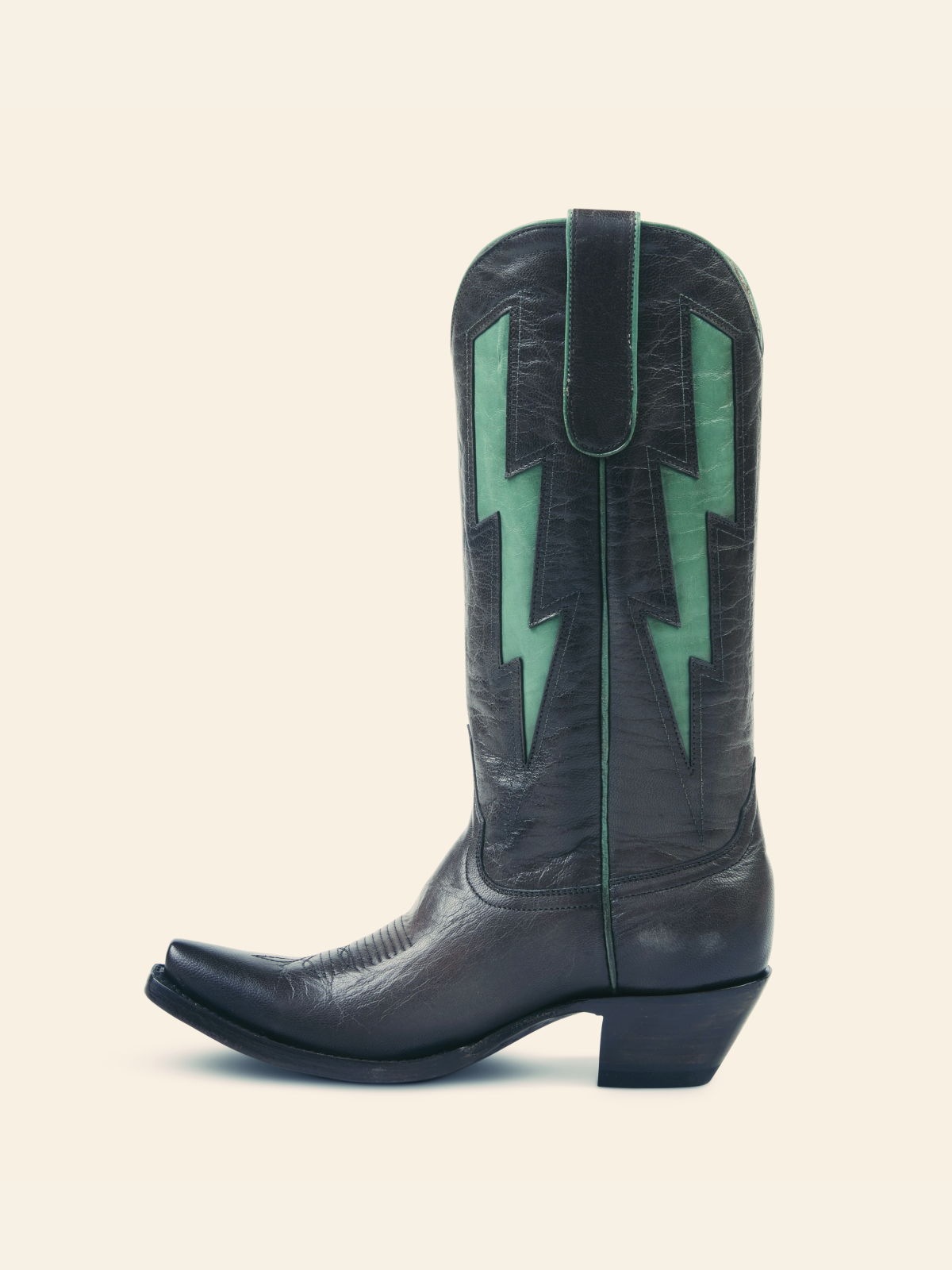 Nicotine Stitch Snip-Toe Wide Calf Tall Cowgirl Boots With Green Lightning Inlay