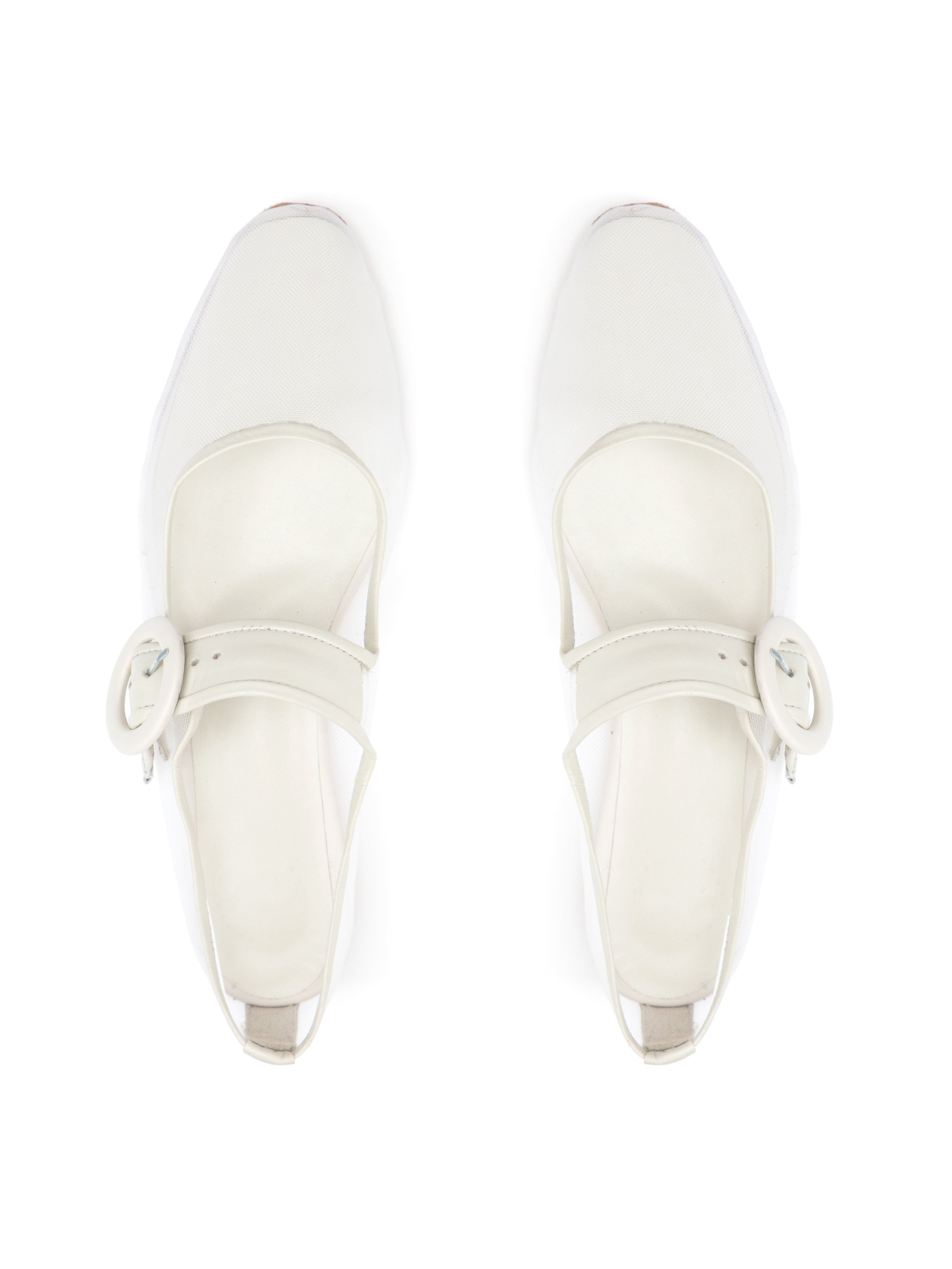 White Mesh Elongated Ballet Flats Mary Janes With Oversized Buckle