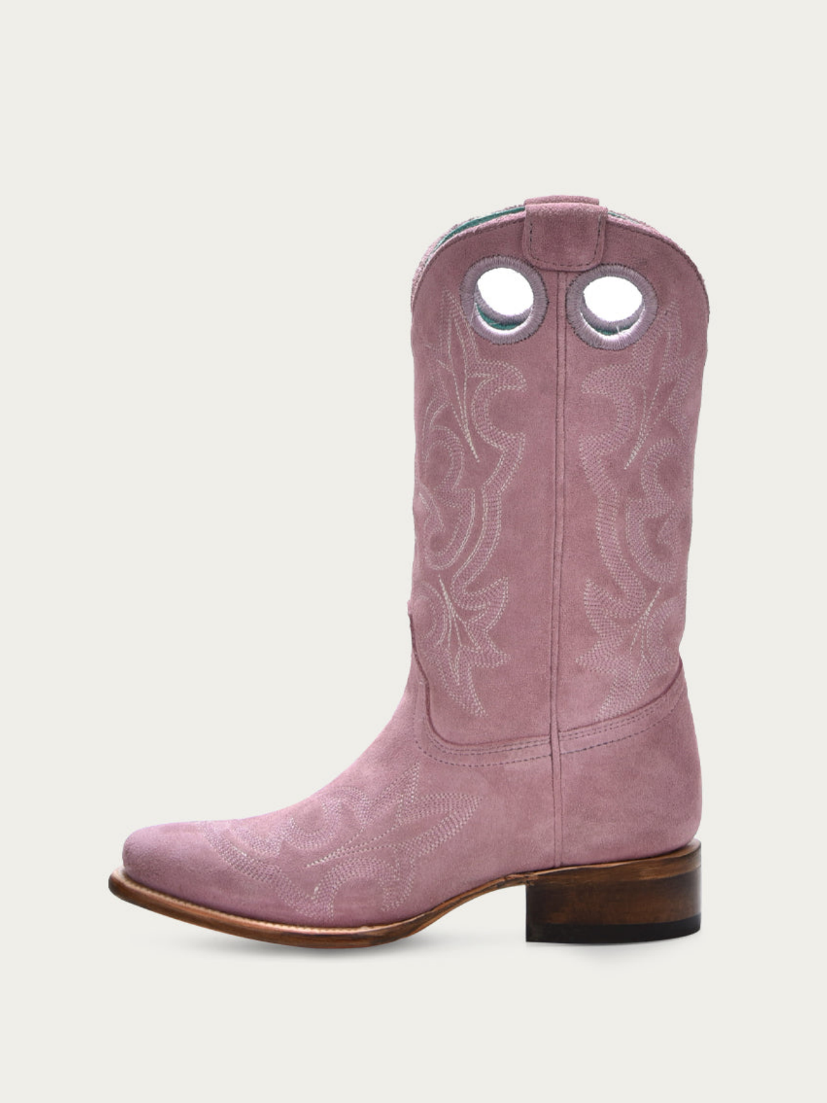 Faux Suede Cut-Out Square-Toe Embroidery Wide Mid Calf Cowgirl Boots - Lilac