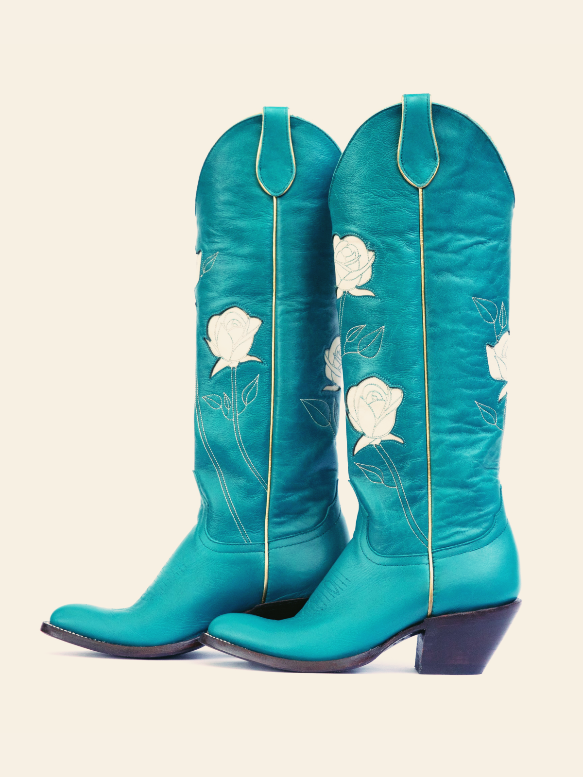 Steel Blue Almond-Toe Cowgirl Wide Calf Boots With White Rose Inlay