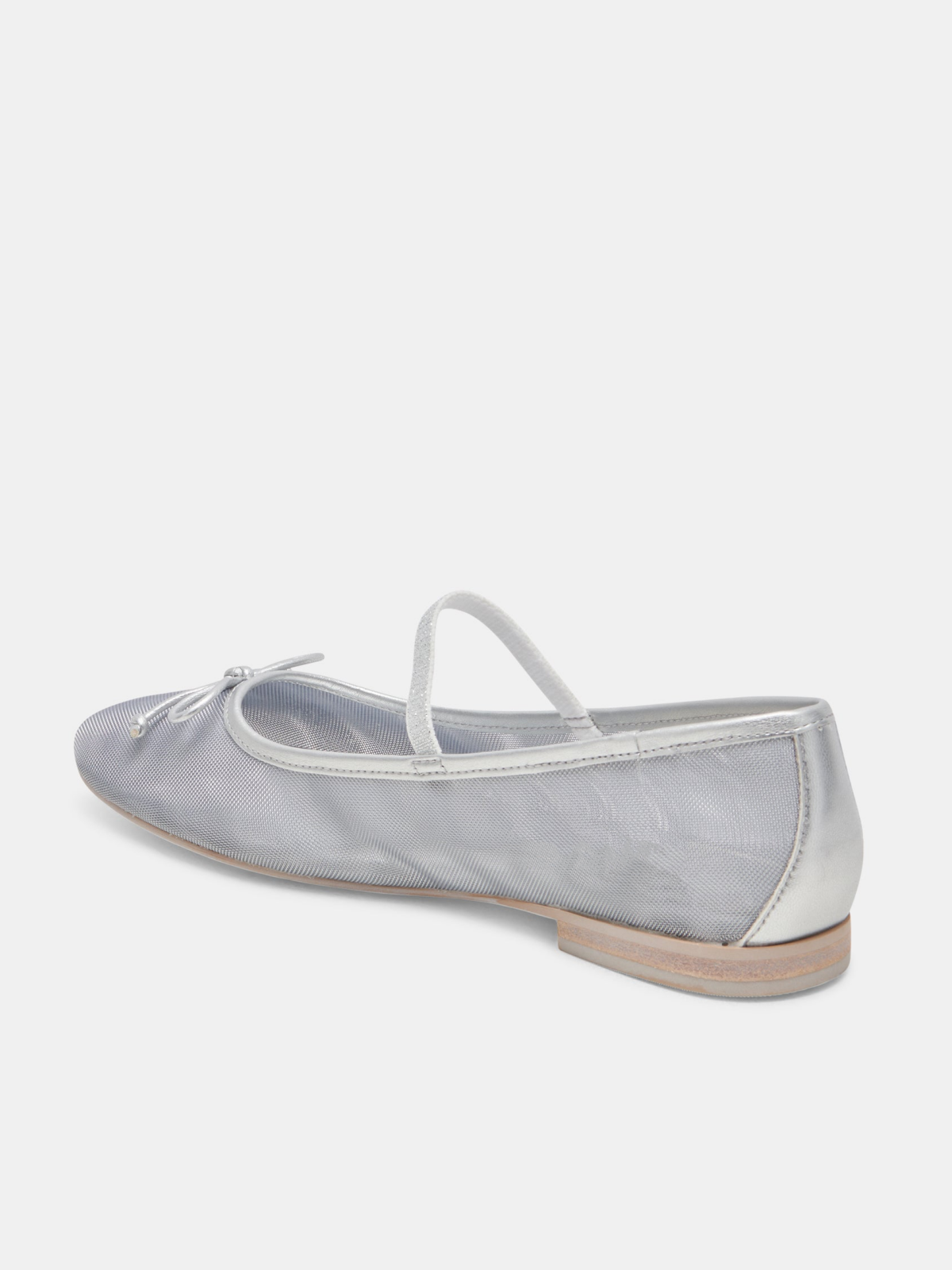 Bow Round-Toe Ballet Flats Mary Janes in Metallic Silver Mesh