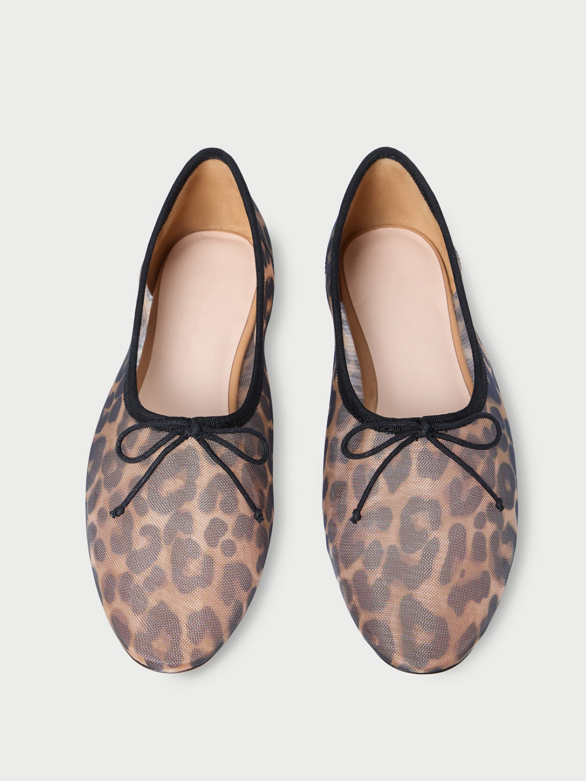 Leopard Mesh Almond-Toe Ballet Bow Flats