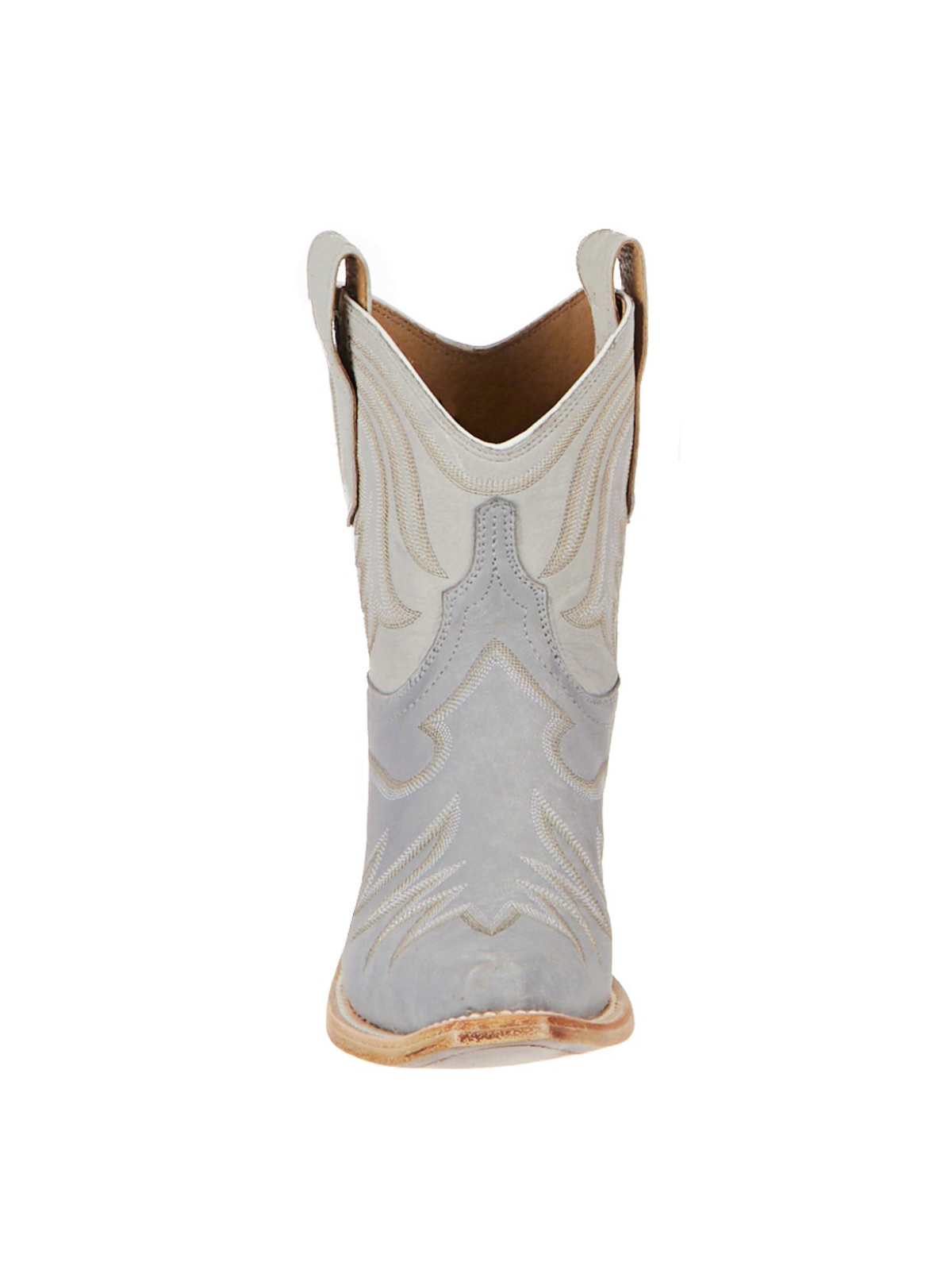 Embroidery Snip-Toe Wide Mid Calf Western Boots For Women - Contrast Gray And Cream