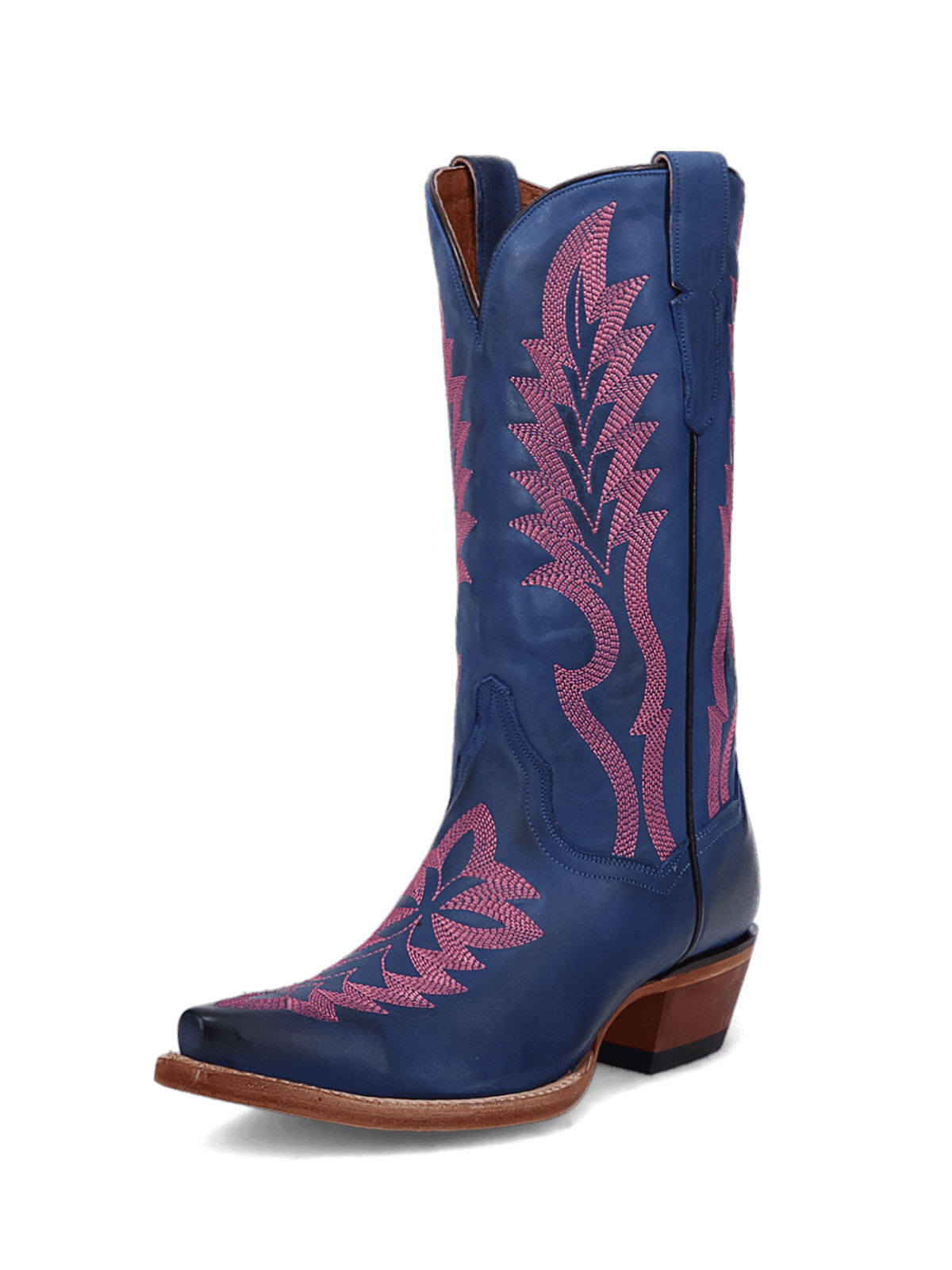 Blue Leaf Embroidery Snip-Toe Tall Wide Mid Calf Cowgirl Boots