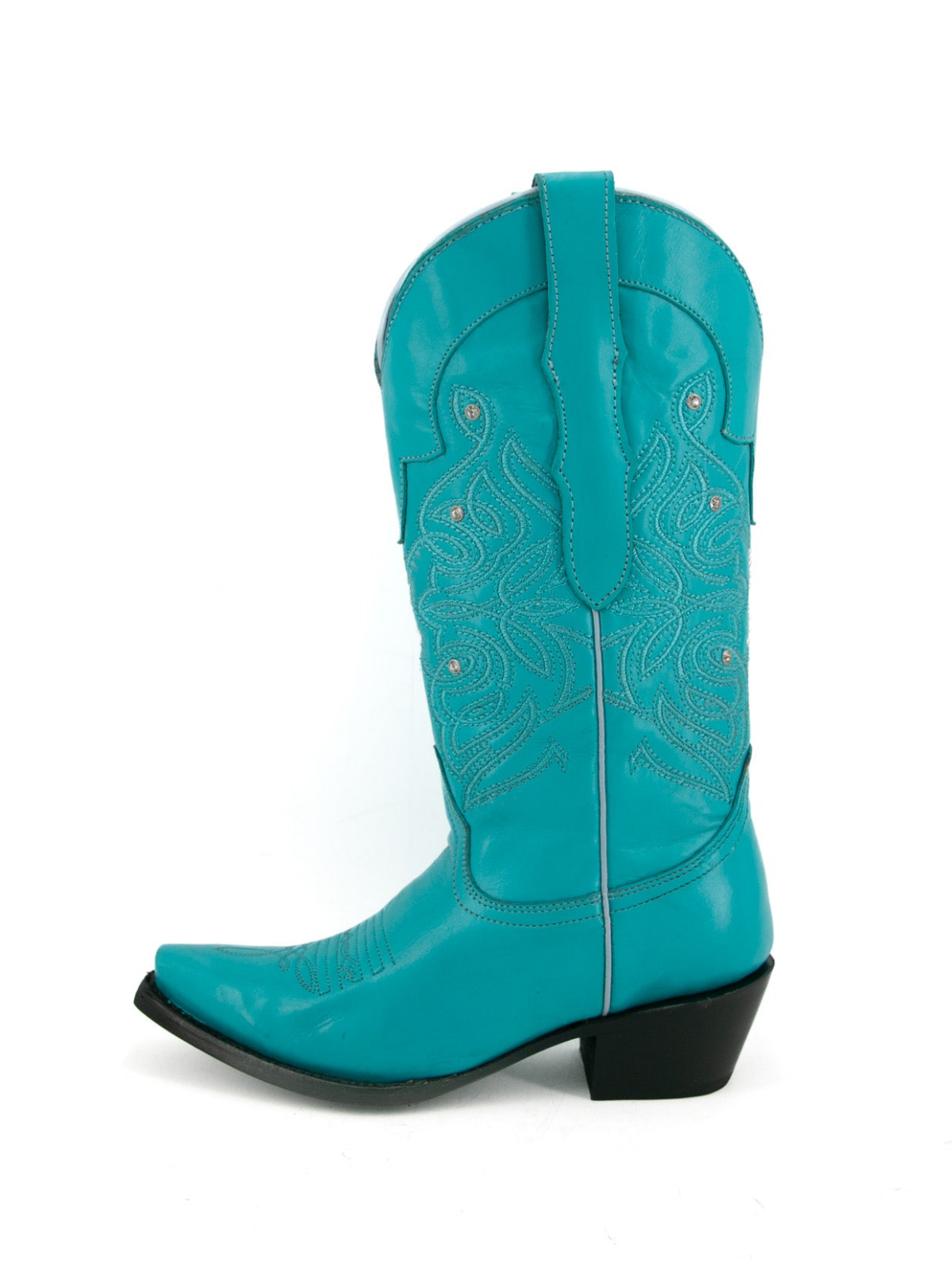 Turquoise Snip-Toe Embroidery Rhinestone Wide Mid Calf Tall Cowgirl Boots