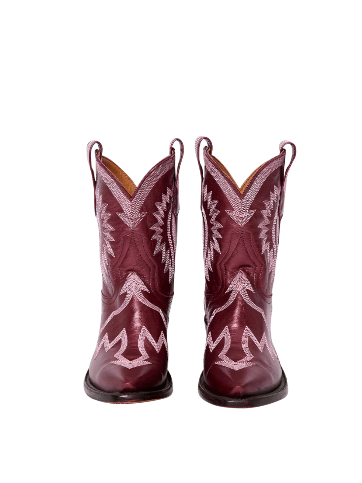 Metallic Embroidery Snip-Toe Wide Mid Calf Cowgirl Boots - Wine Red