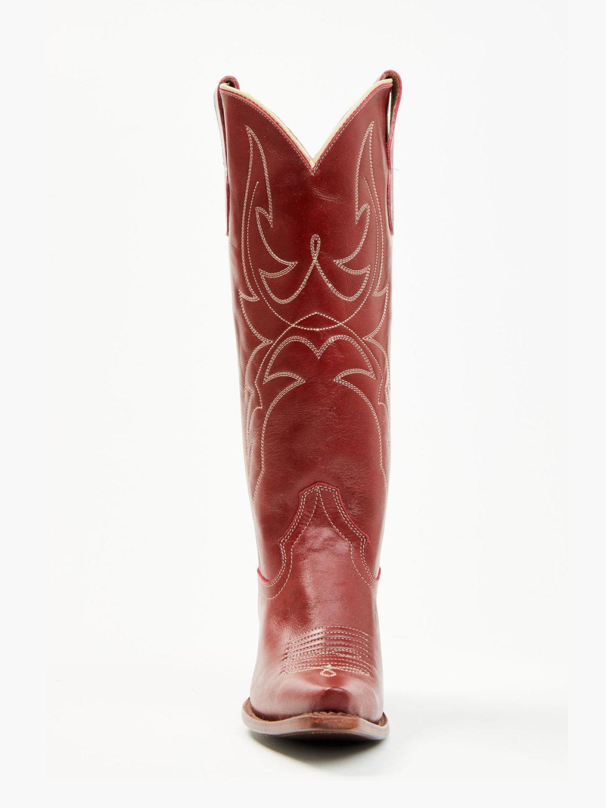 Brick Red Snip-Toe Embroidery Wide Mid Calf Tall Cowgirl Boots