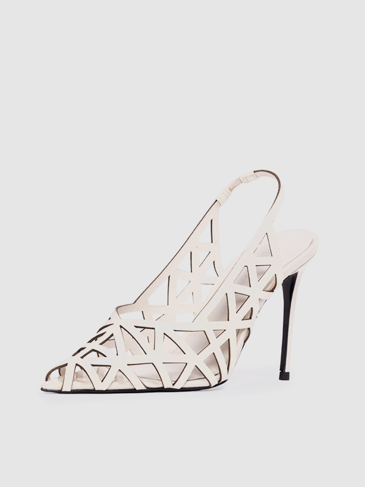 Patent Ivory Pointed-Toe Laser-Cut Slingback Pump High Heels