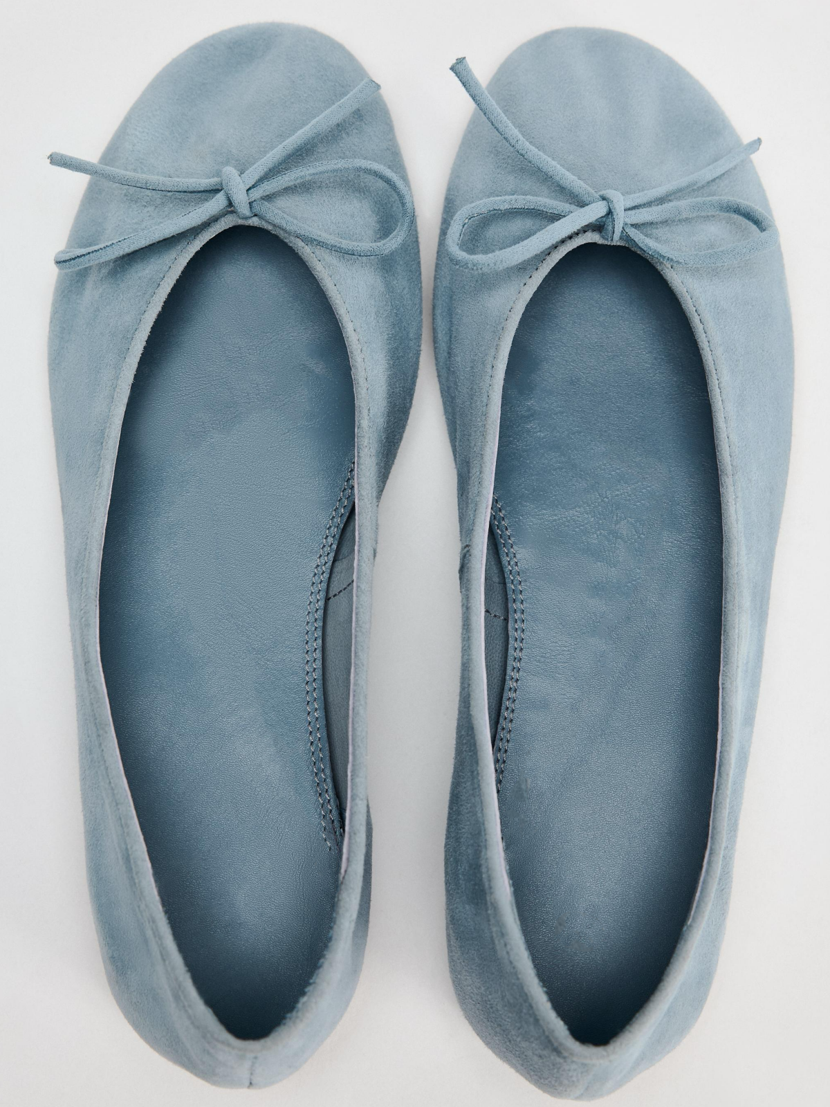 Blue Faux Suede Round-Toe Bow Ballet Flats