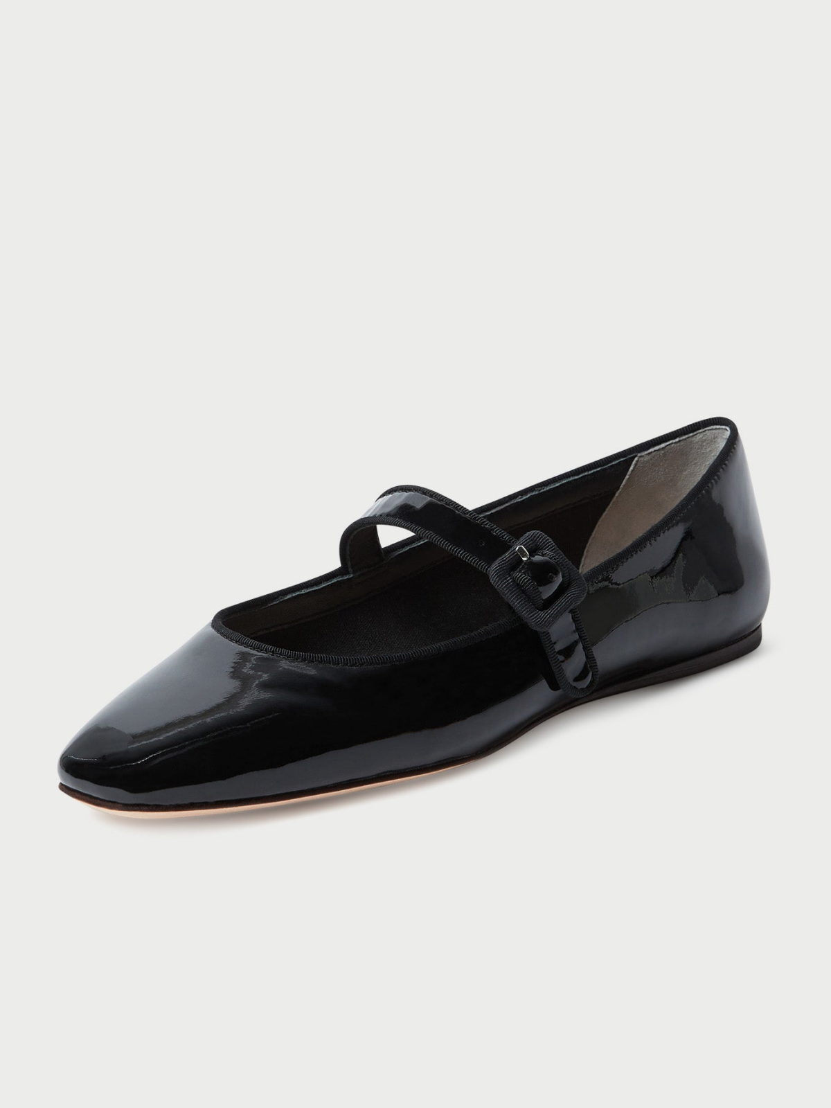 Patent Black Square-Toe Adjustable Bridge Strap Mary Janes Ballet Flats