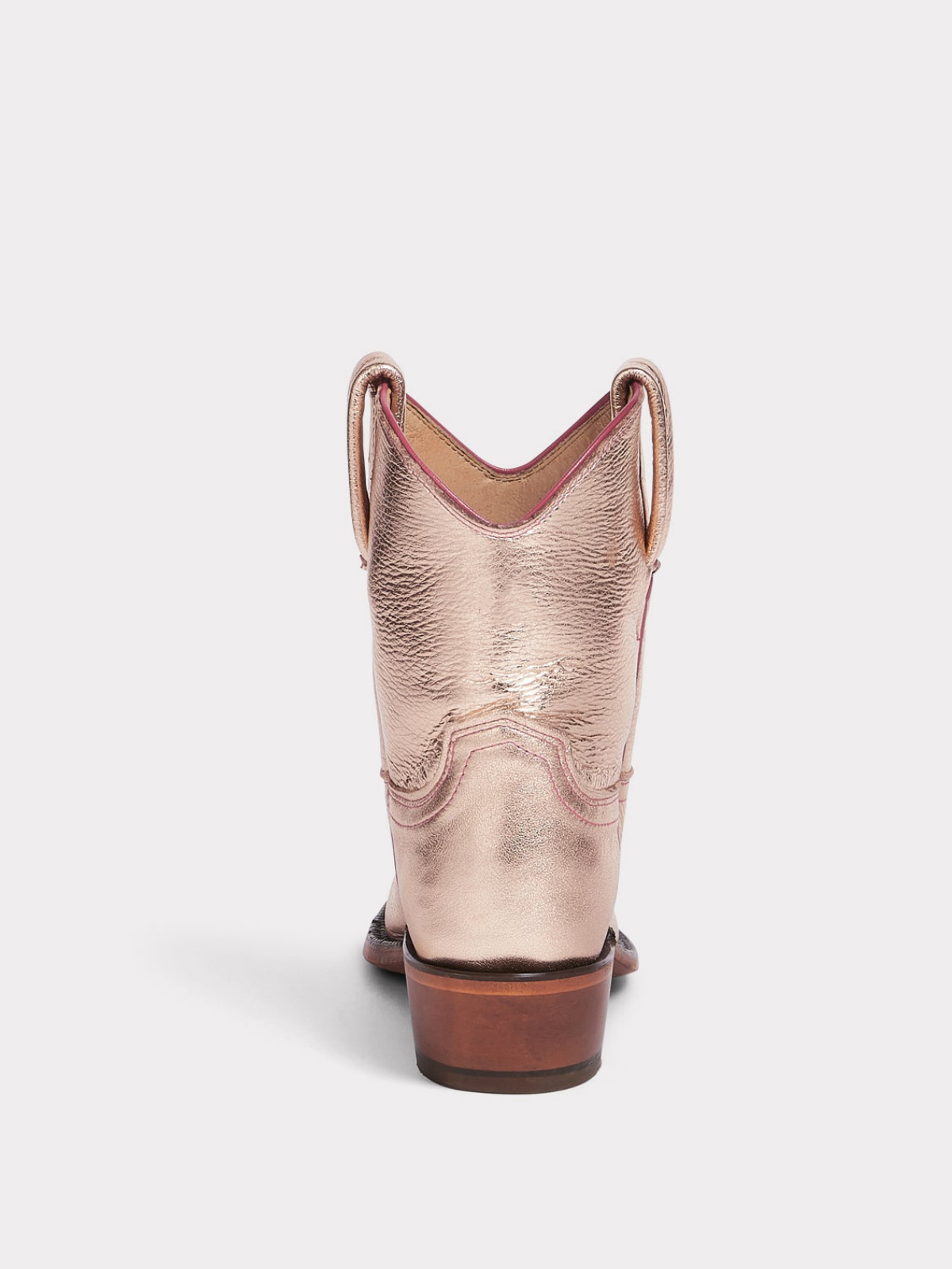 Metallic Rose Gold Almond-Toe Wide Mid Calf Western Boots For Women