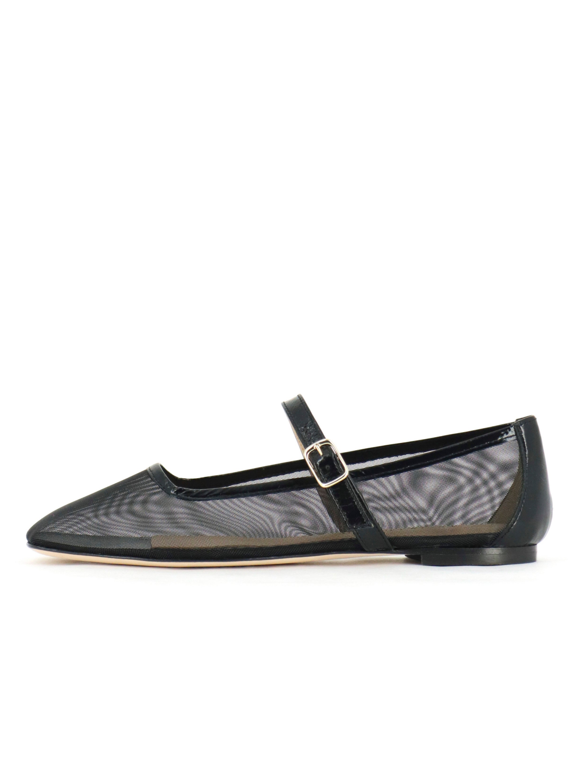 Round-Toe Ballet Flats Mary Janes with Adjustable Strap In Black Mesh