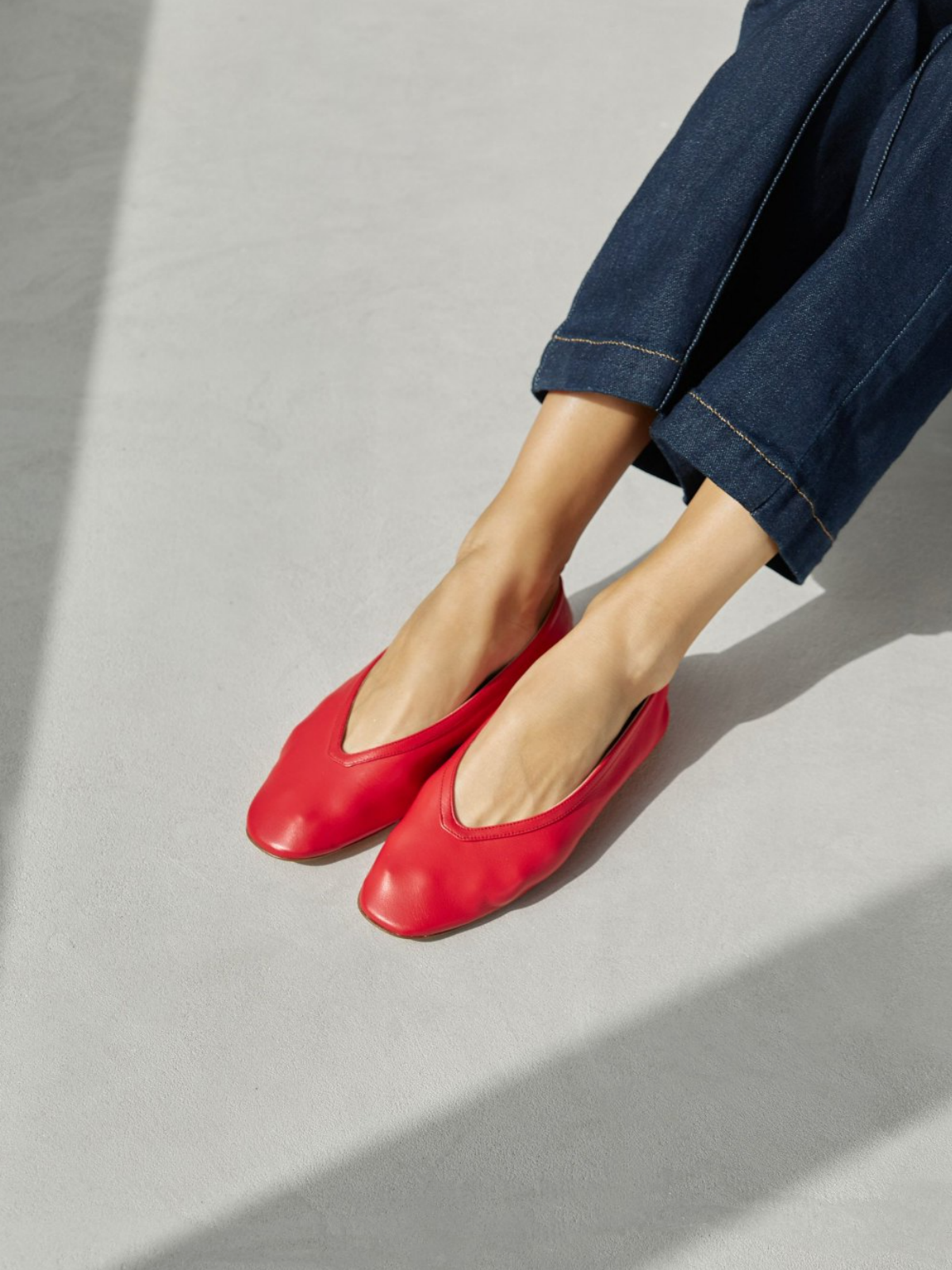 Red Square Toe Vegan Leather Slip-On Ballet Flats