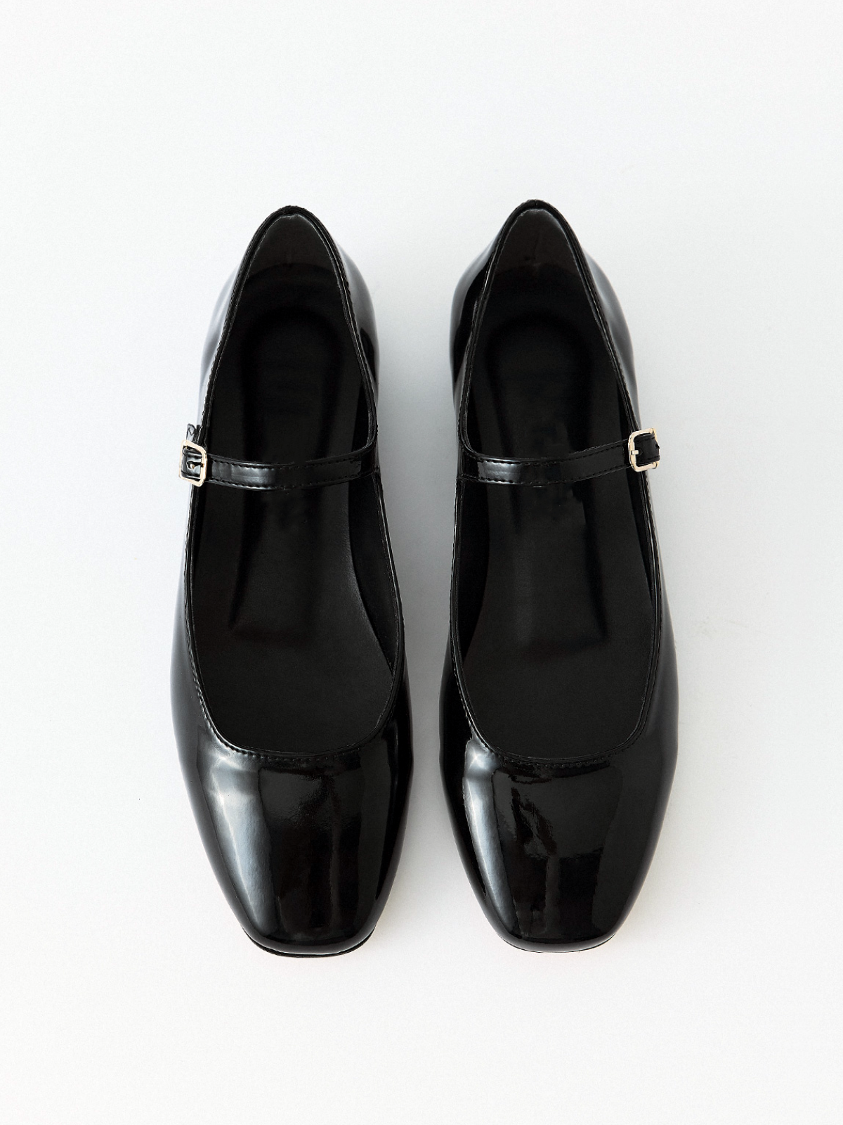 Black Patent Square-Toe Flats Mary Janes With Buckled Strap