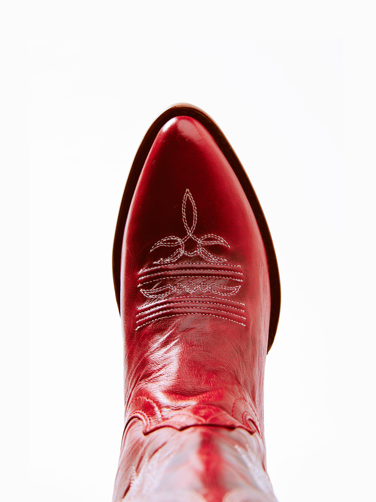 Red Almond-Toe Fallen Leaves Embroidery Wide Mid Calf Tall Cowgirl Boots