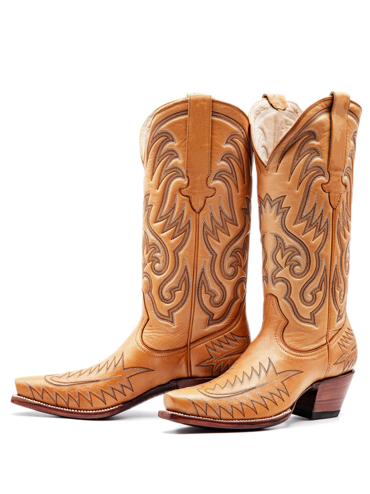 Honey Embroidery Snip-Toe Tall Wide Mid Calf Cowboy Boots For Women