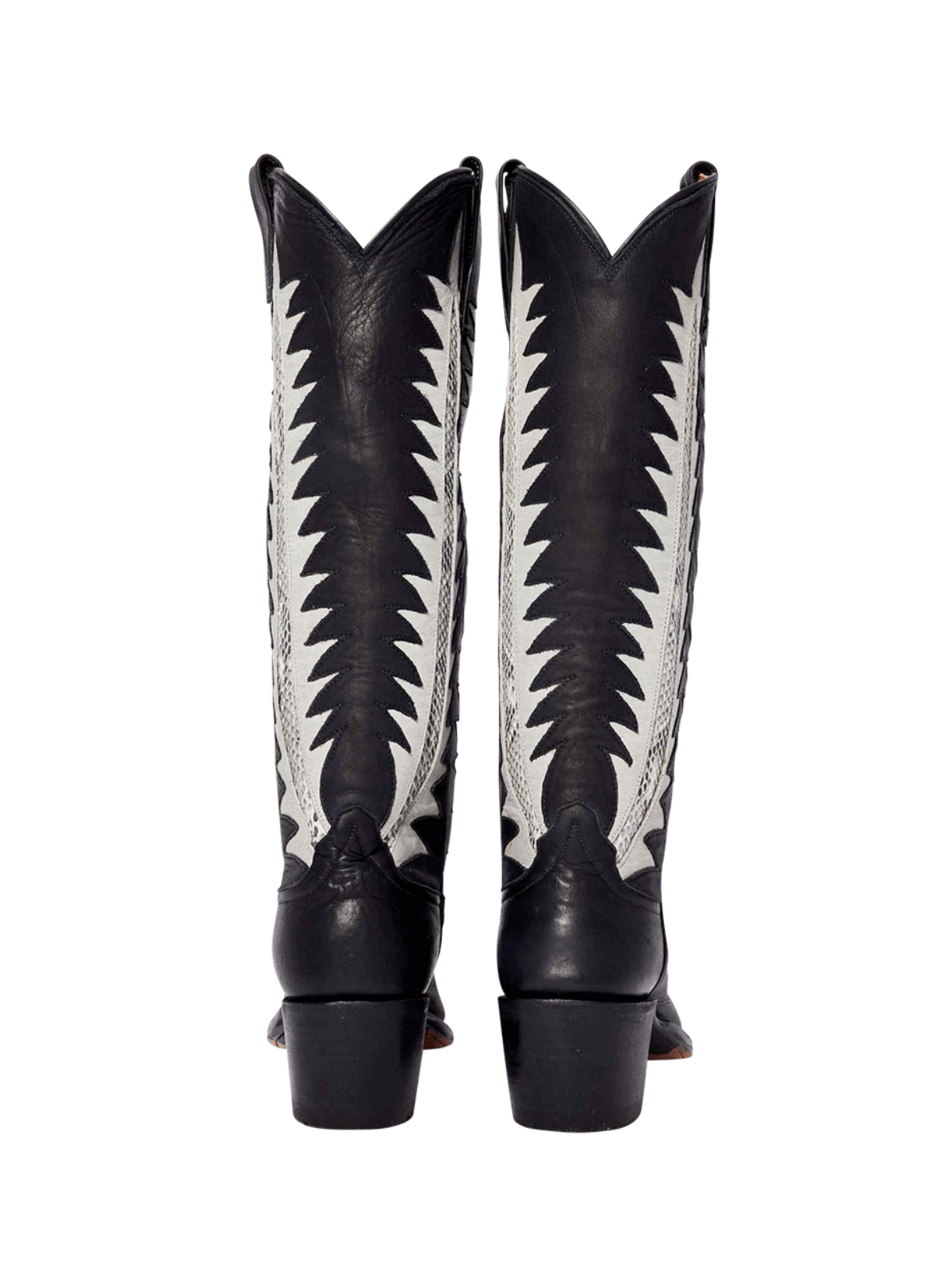 Contrast Black And Snakeskin Vegan Leather Leaf Inlay Wide Calf Tall Knee High Cowgirl Boots