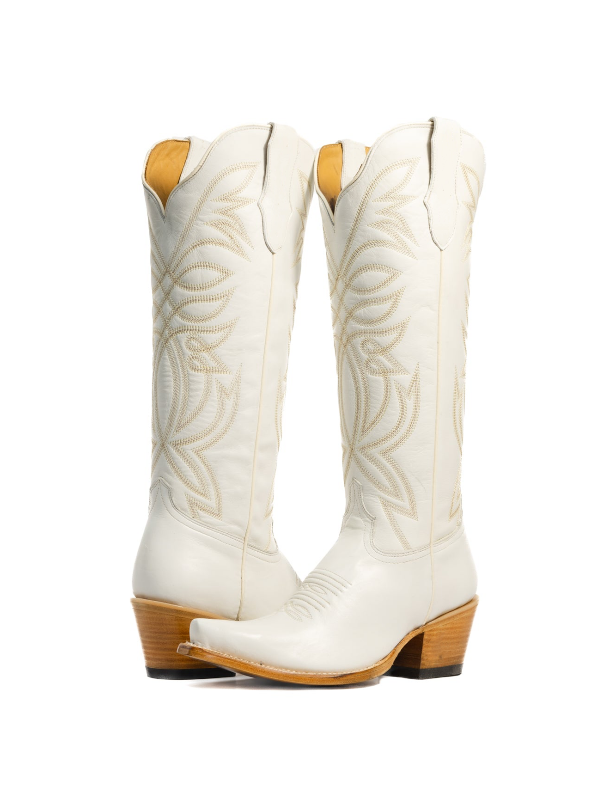 Ivory Snip-Toe Western Embroidery Half-Zip Mid Calf Cowgirl Boots