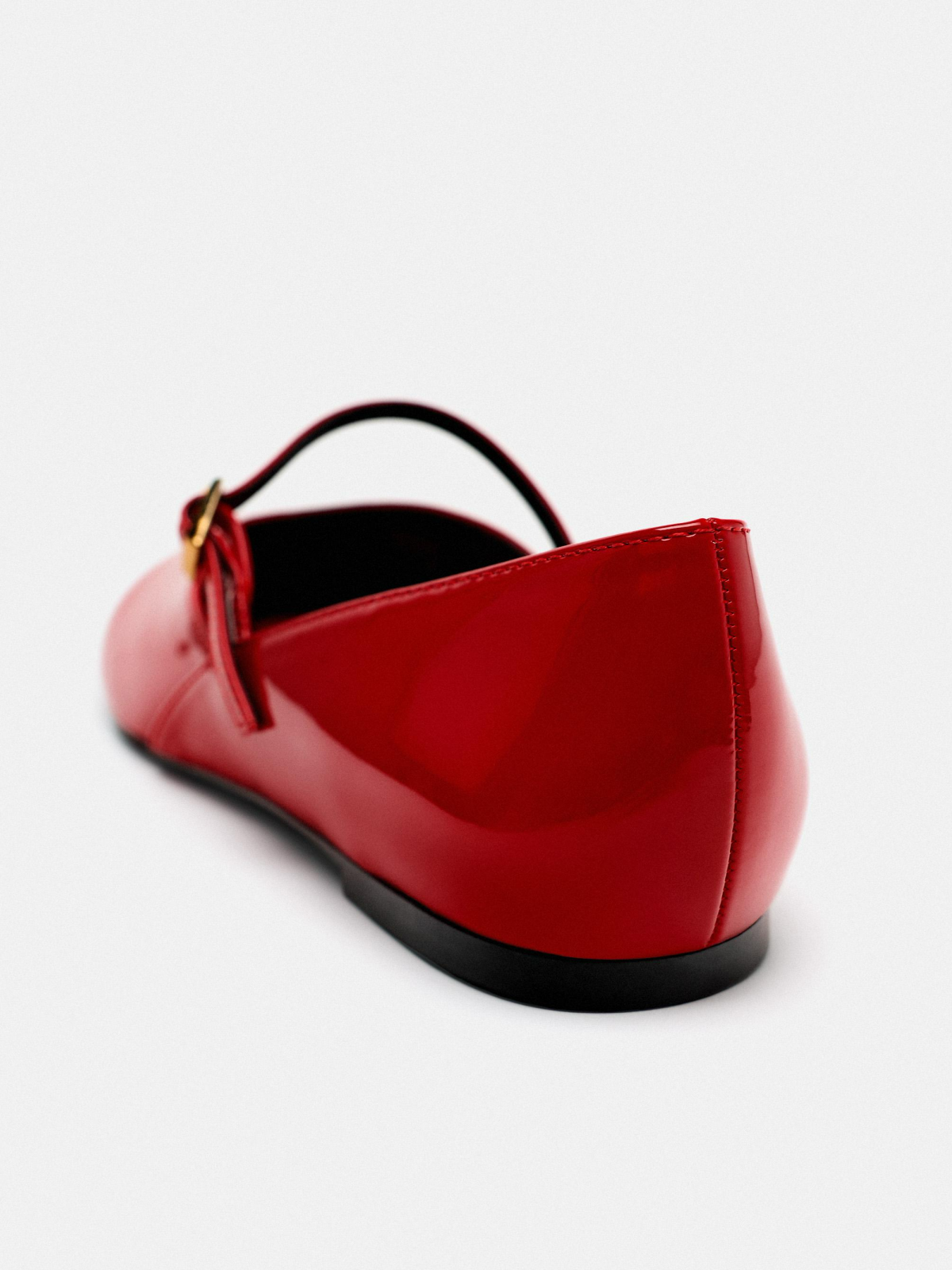 Patent Red Square-Toe Buckle Closure At Instep Mary Janes Flats