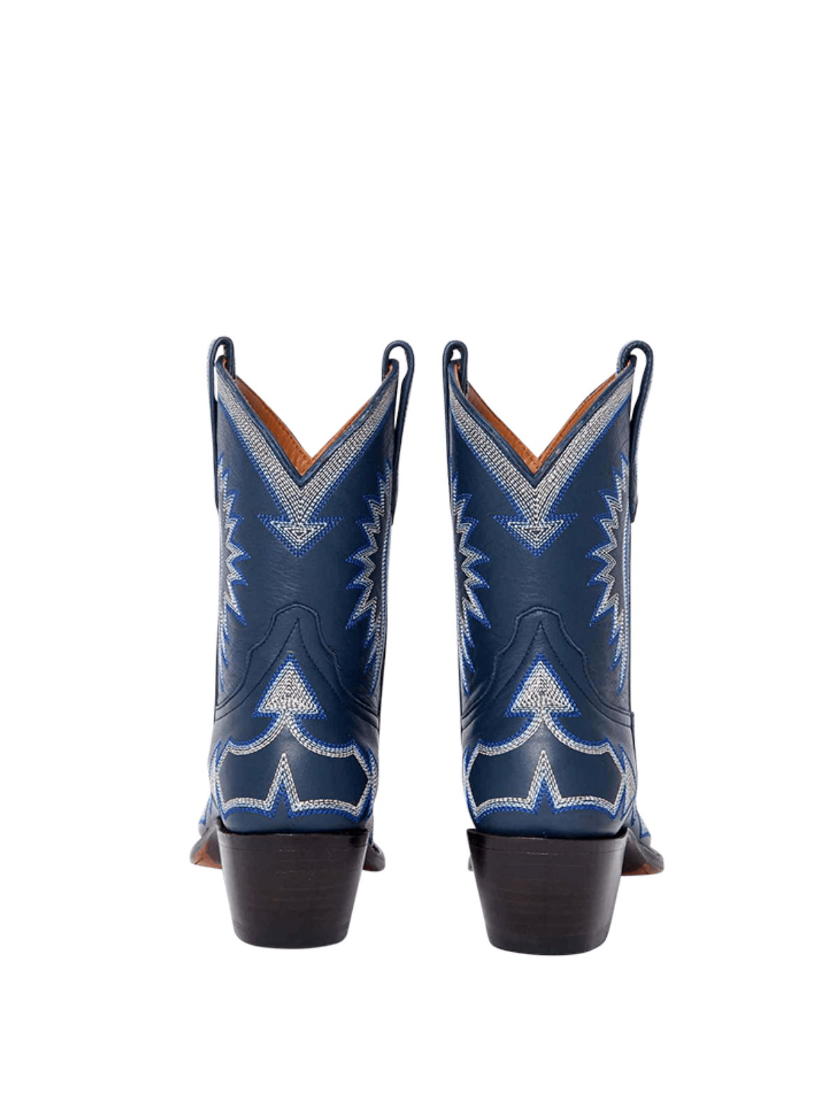 Jagged Embroidery Snip-Toe Wide Mid Calf Cowgirl Boots - Navy Blue