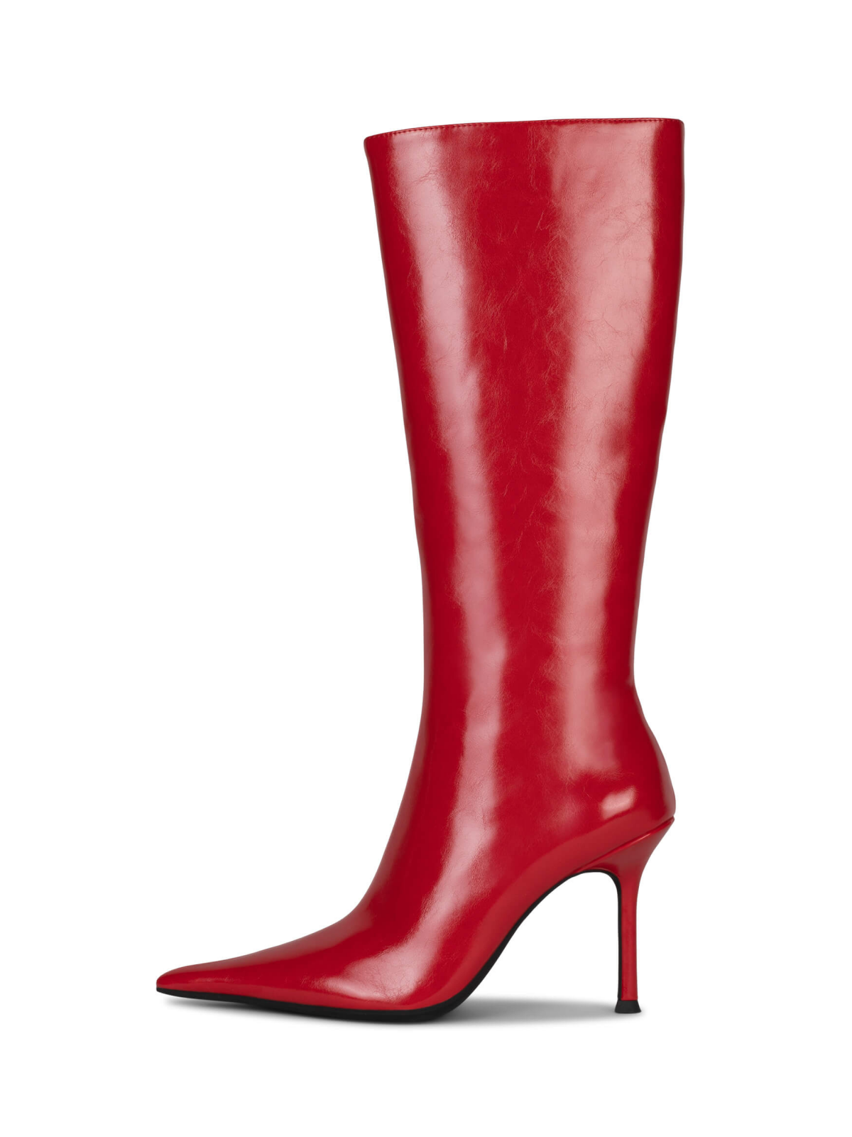 Red Full-Zip Pointed-Toe Mid Calf Stiletto Boots