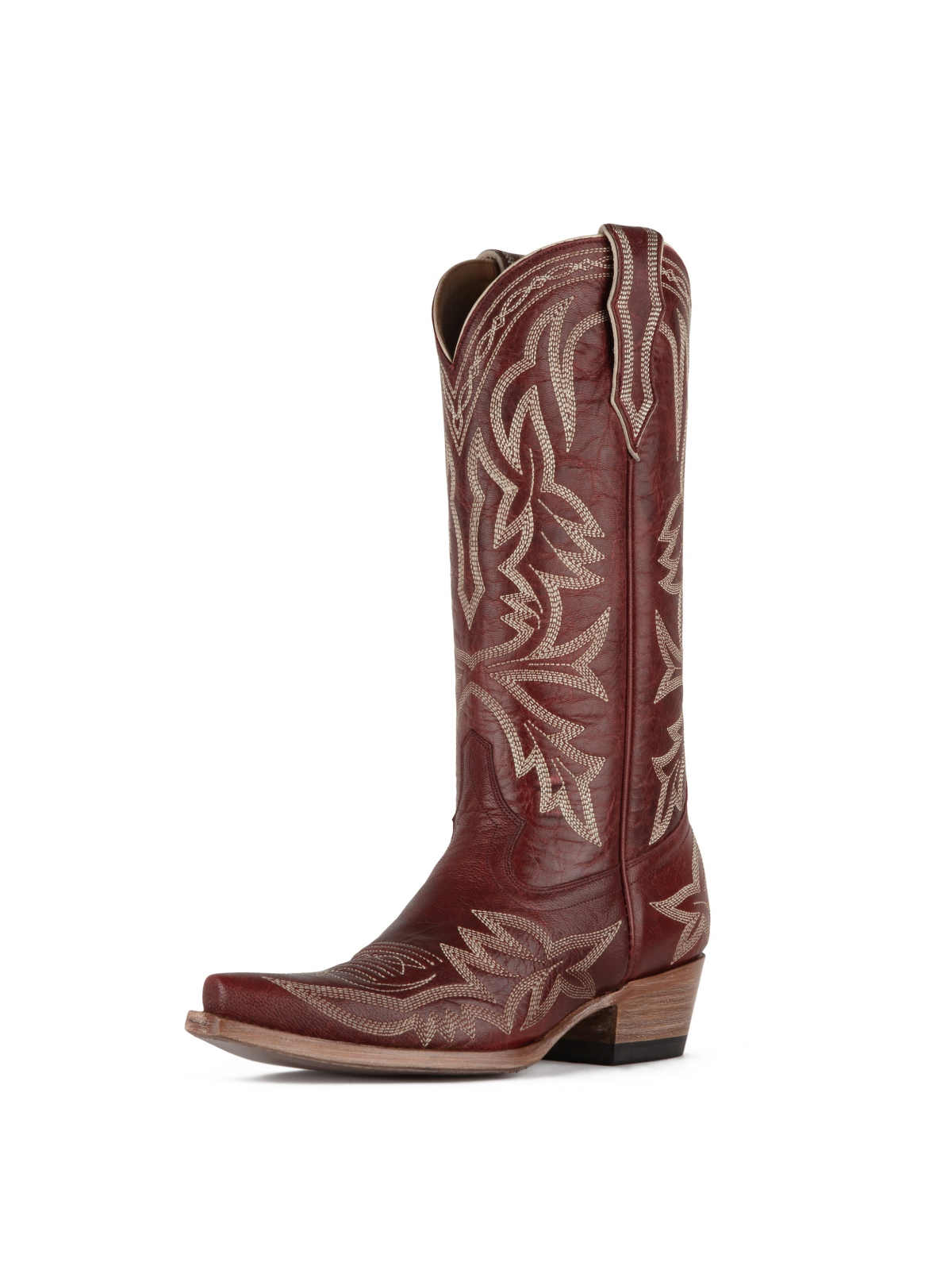 Garnet Red Snip-Toe Embroidery Wide Mid Calf Cowgirl Tall Boots