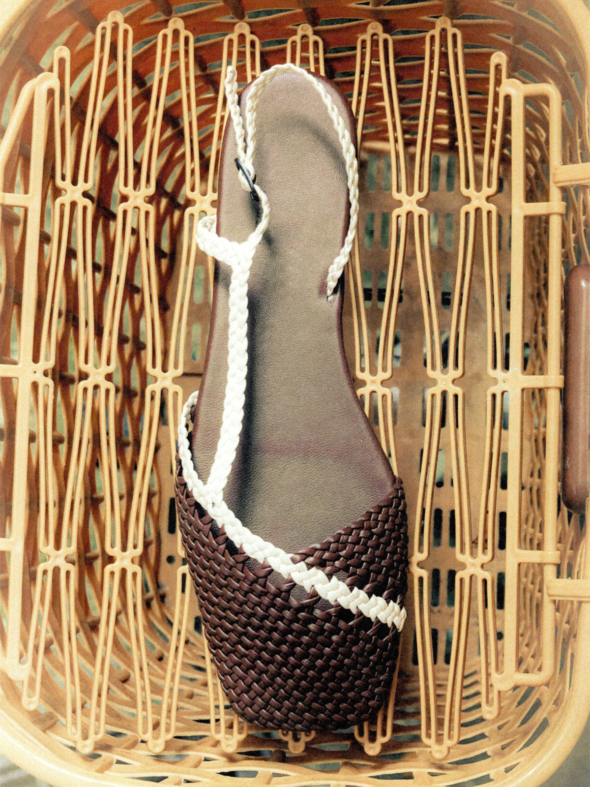 Coffee And Ivory Woven Vegan Leather Square-Toe Back Strap Sandals Flats