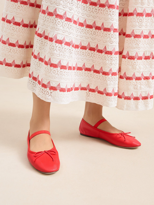 Red Bow Ballet Flats Mary Janes With Elastic Band