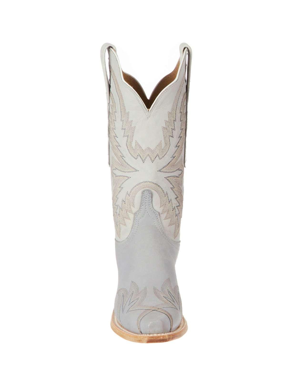 Contrast Ivory And Gray Snip-Toe Classic Embroidery Wide Calf Tall Knee High Cowgirl Boots