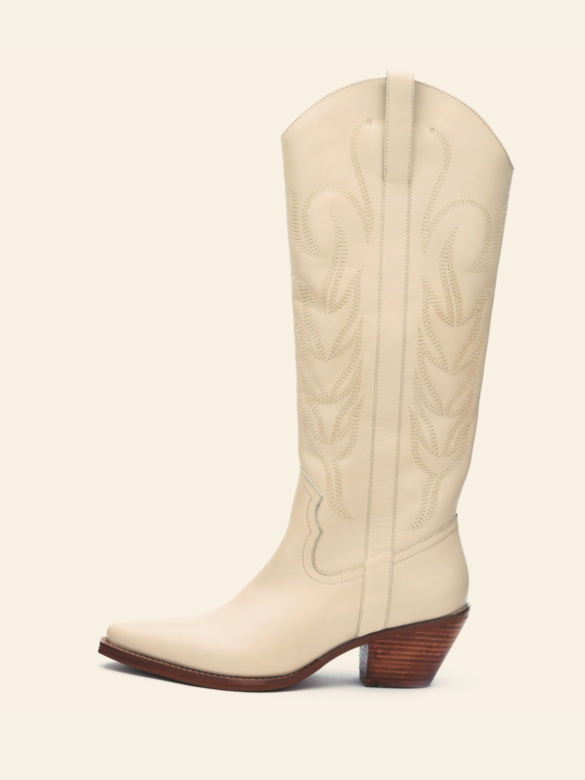 Ivory Embroidery Half Zip Pointed-Toe Cowgirl Boots Mid Calf Western Tall Boots