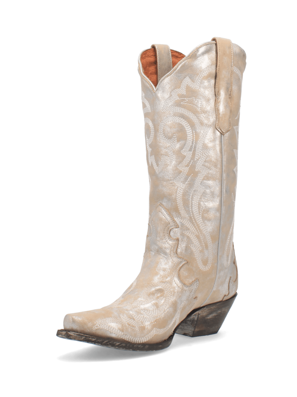 Vintage Metallic Silver Snip-Toe Embroidery Wide Mid Calf Cowgirl Boots