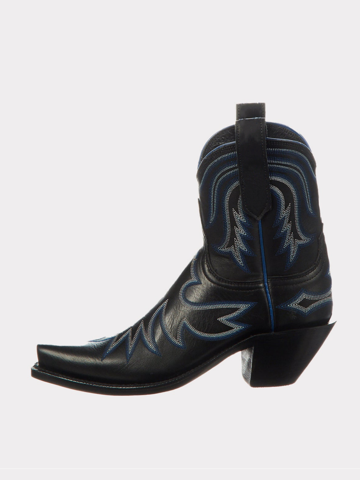 Black Snip-Toe Embroidery Wide Mid Calf Cowgirl Boots For Women