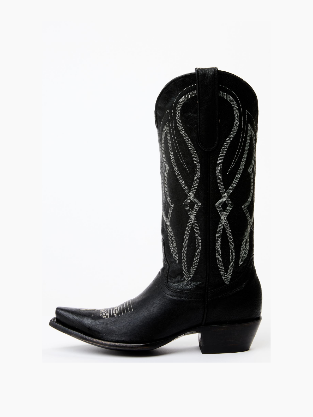 Black Embroidery Snip-Toe Wide Mid Calf Cowgirl Tall Boots