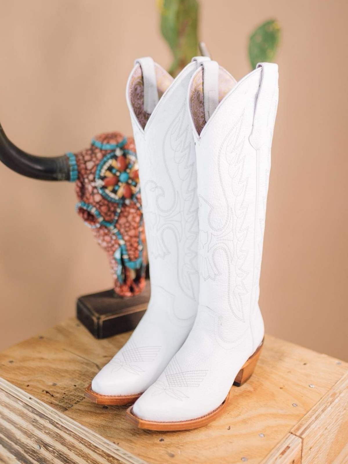 White Eagle Embroidery Snip-Toe Half-Zip Cowgirl Knee High Tall Boots