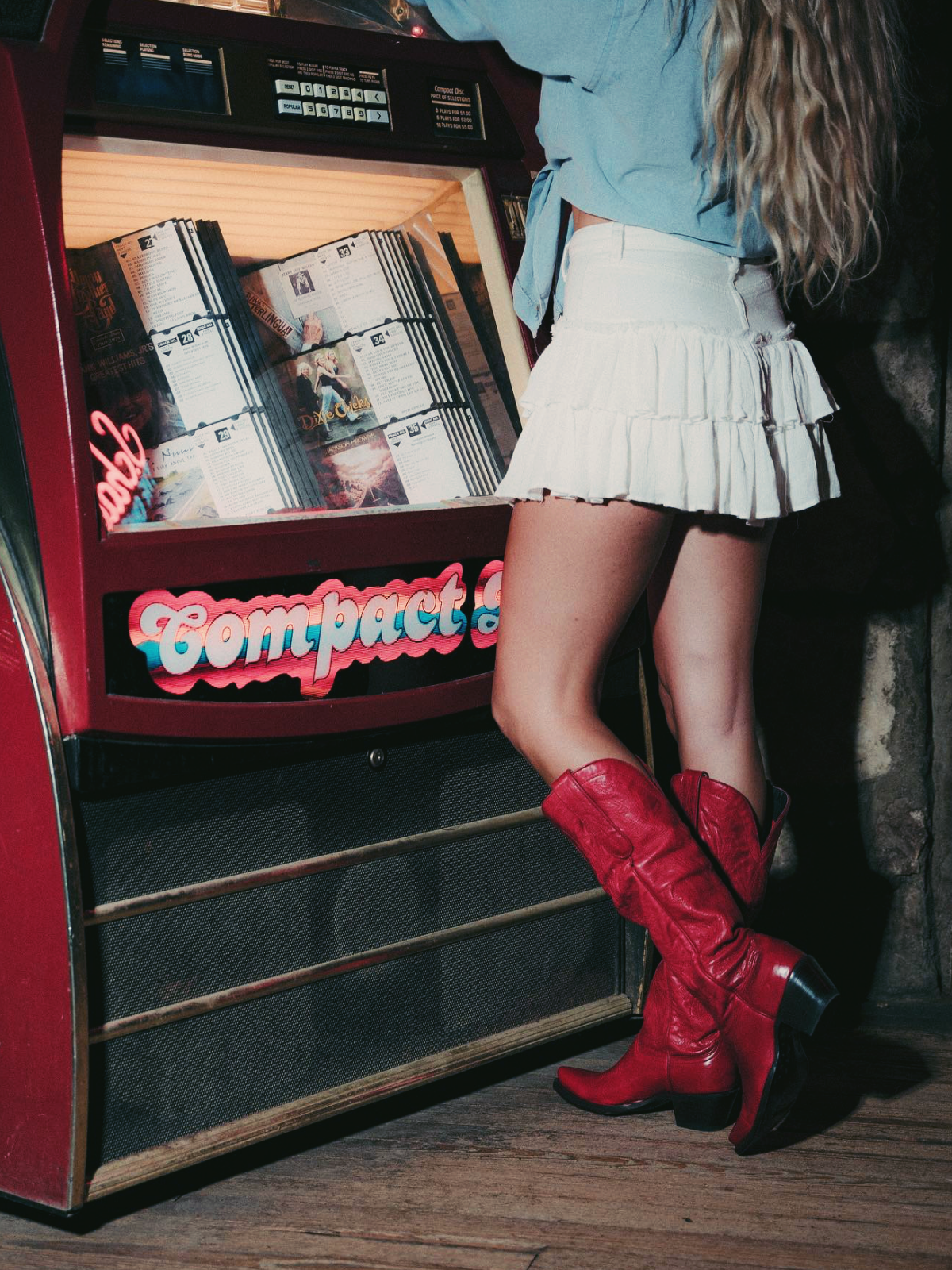 Glossy Red Embroidered Snip-Toe Knee High Western Boots Cowgirl Tall Boots