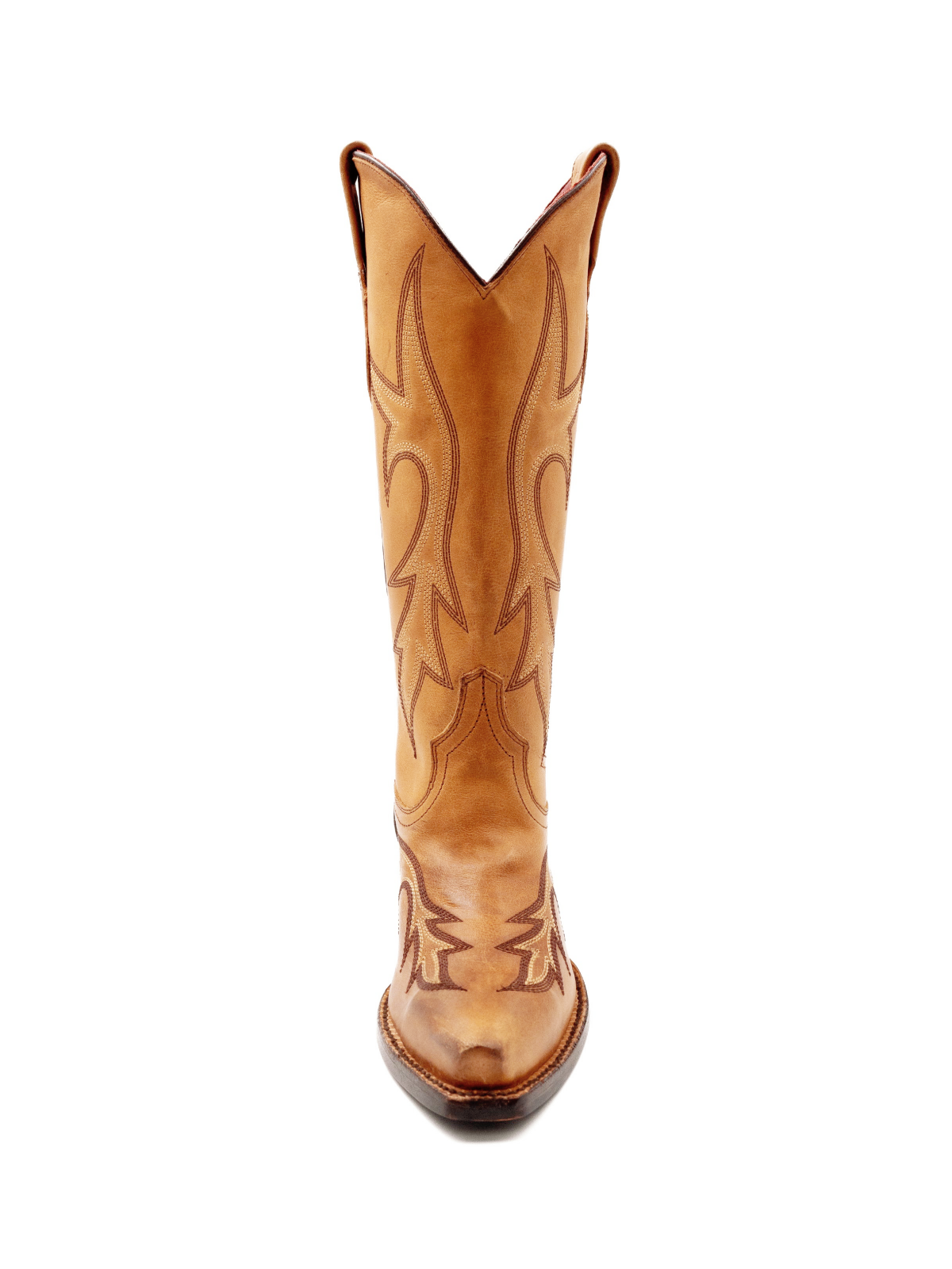 Brown Embroidery Snip-Toe Wide Mid Calf Western Boots Cowgirl Tall Boots