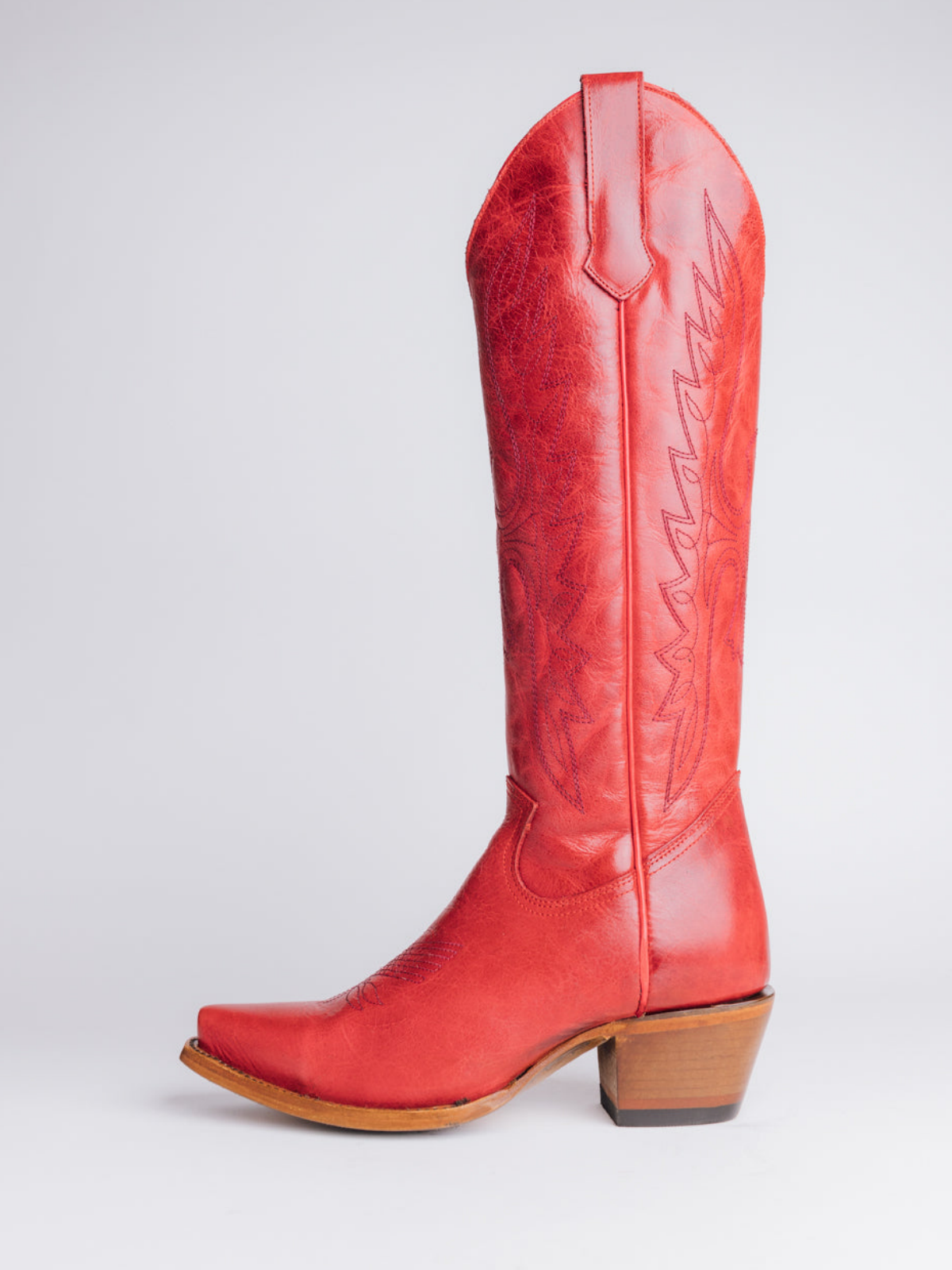 Distressed Red Eagle Embroidery Snip-Toe Half-Zip Cowgirl Knee High Tall Boots