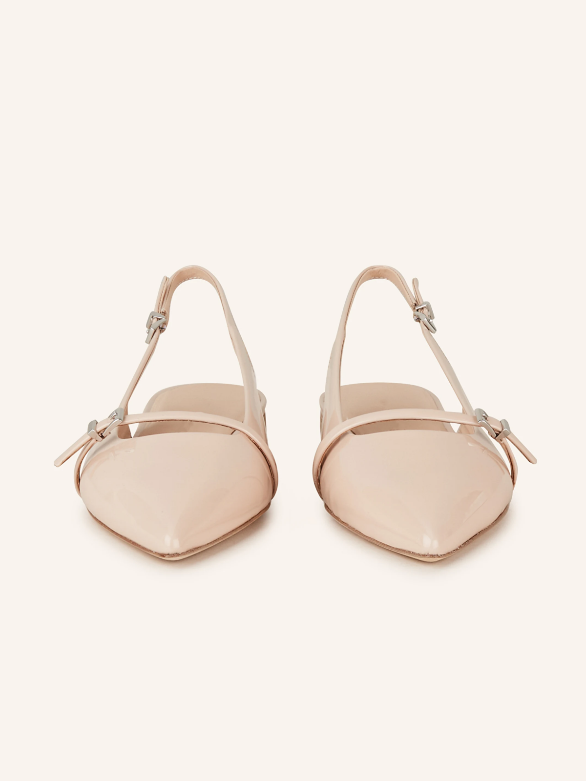 Glossy Nude Patent Pointy Buckled Strappy Slingback Ballet Flats